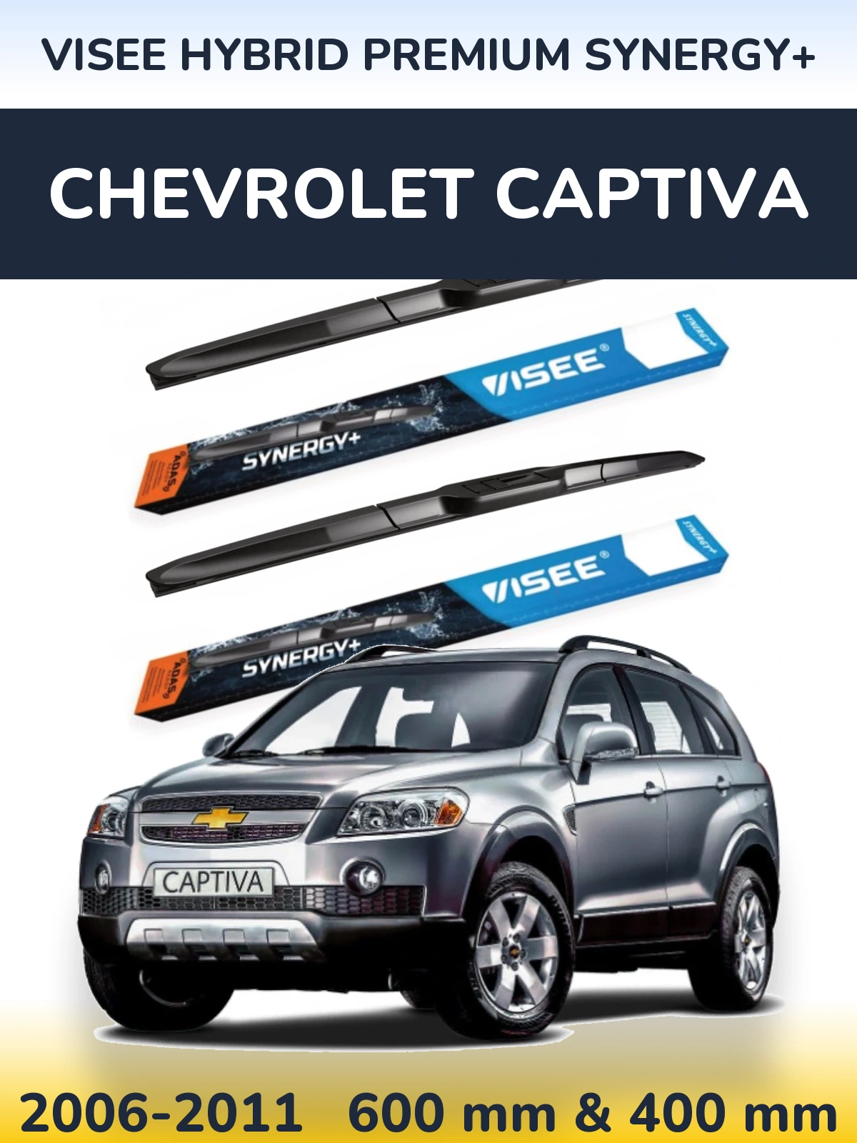 Sada předních stěračů VISEE HYBRID PREMIUM SYNERGY+ 600 a 400 mm pro Chevrolet Captiva 2006-2011