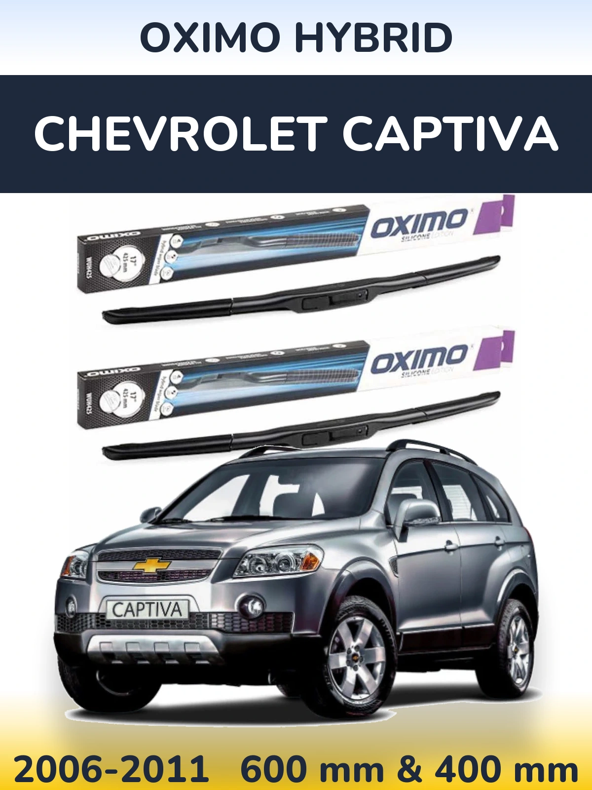 Sada předních stěračů Oximo Hybrid 600 a 400 mm pro Chevrolet Captiva 2006-2011