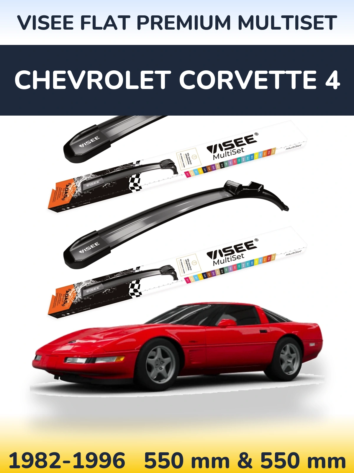 Sada předních stěračů VISEE FLAT PREMIUM MultiSet 550 a 550 mm pro Chevrolet Corvette 4 1982-1996