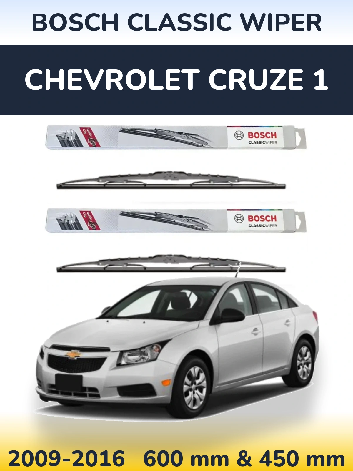 Sada předních stěračů BOSCH Classic Wiper 600 a 450 mm pro Chevrolet Cruze 1 2009-2016