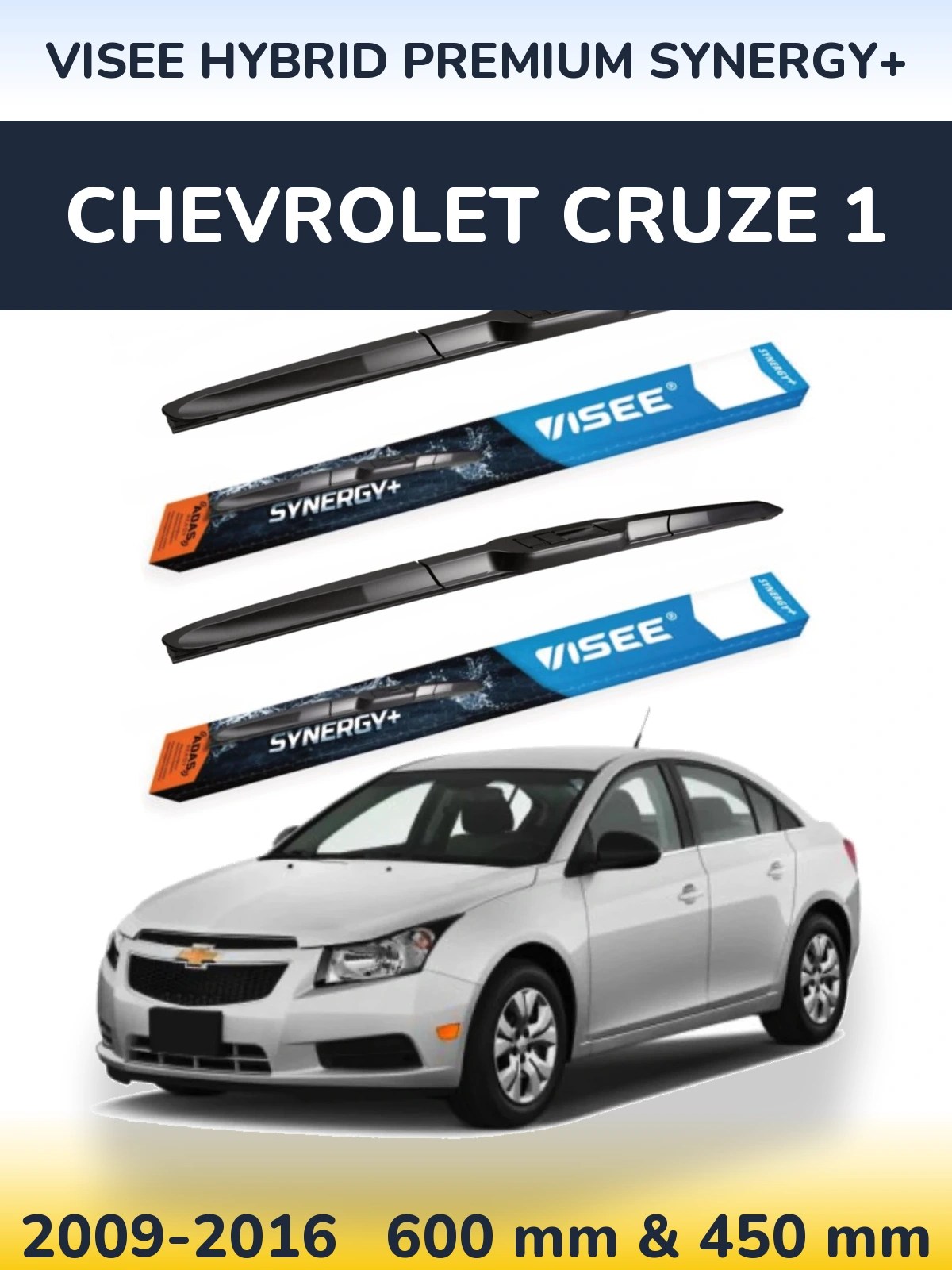 Sada předních stěračů VISEE HYBRID PREMIUM SYNERGY+ 600 a 450 mm pro Chevrolet Cruze 1 2009-2016