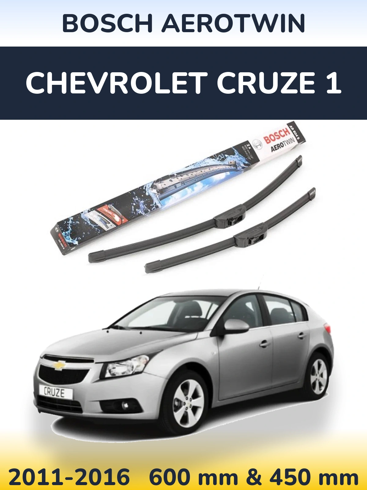 Sada předních stěračů BOSCH AeroTwin 600 a 450 mm pro Chevrolet Cruze 1 2011-2016