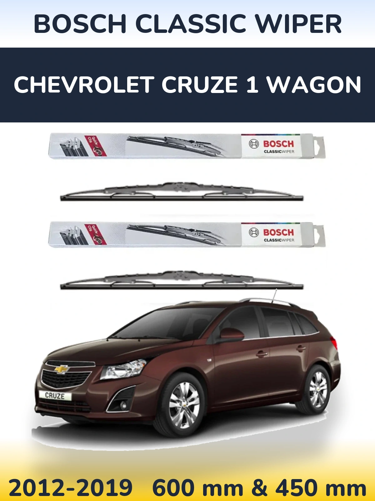 Sada předních stěračů BOSCH Classic Wiper 600 a 450 mm pro Chevrolet Cruze 1 Wagon 2012-2019