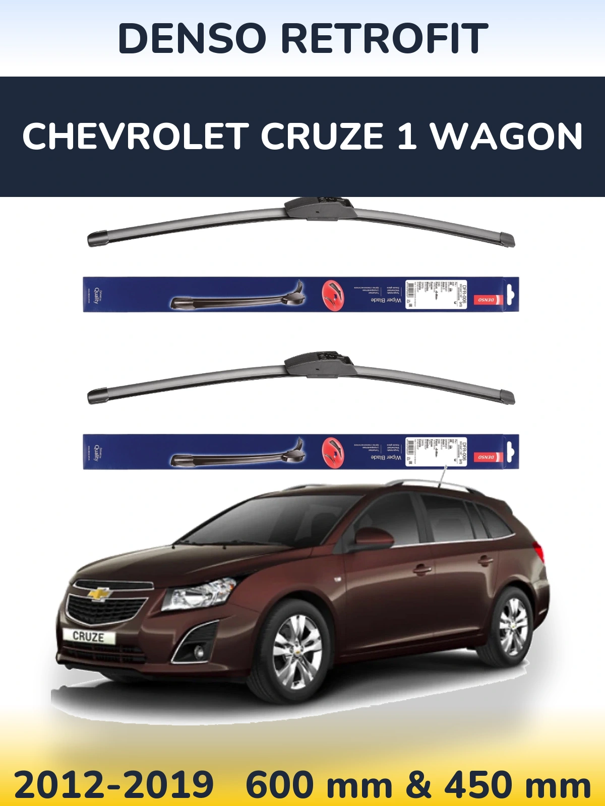 Комплект передніх щіток Denso Retrofit 600 & 450 мм для Chevrolet Cruze 1 Wagon 2012-2019