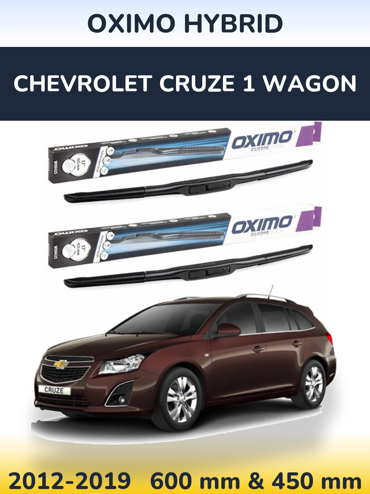 Sada předních stěračů Oximo Hybrid 600 a 450 mm pro Chevrolet Cruze 1 Wagon 2012-2019