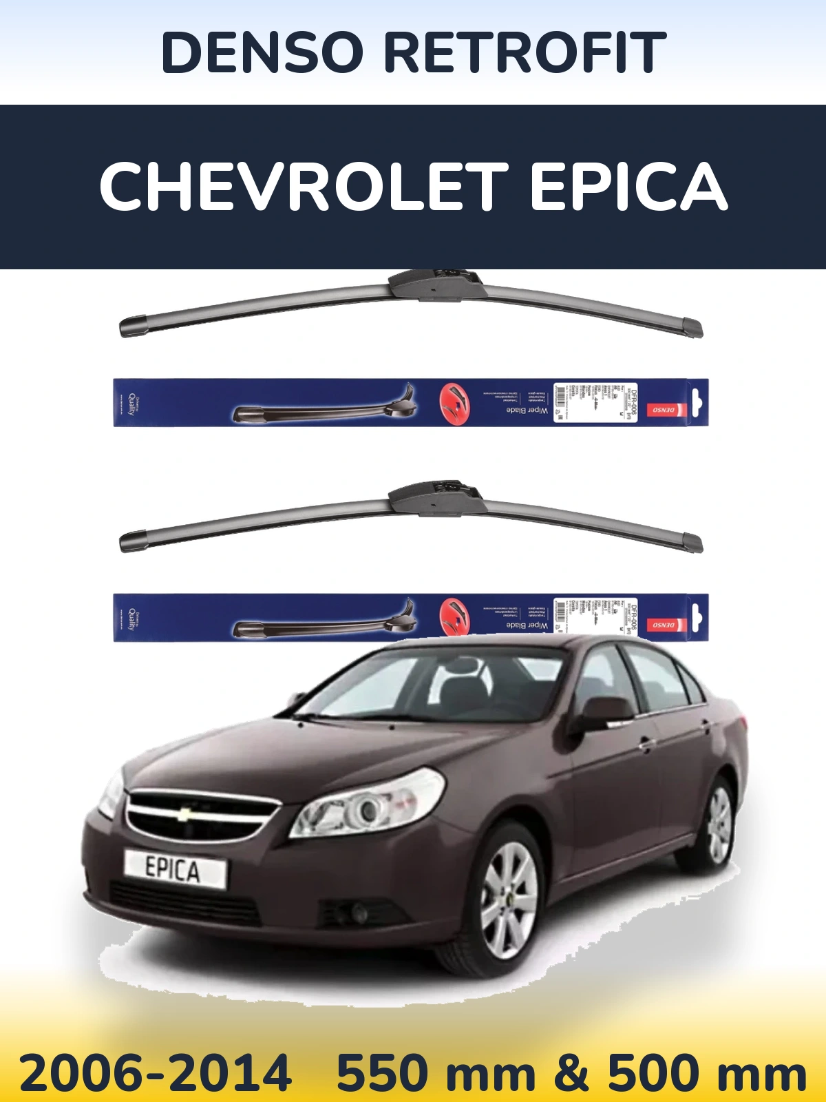 Sada předních stěračů Denso Retrofit 550 a 500 mm pro Chevrolet Epica 2006-2014