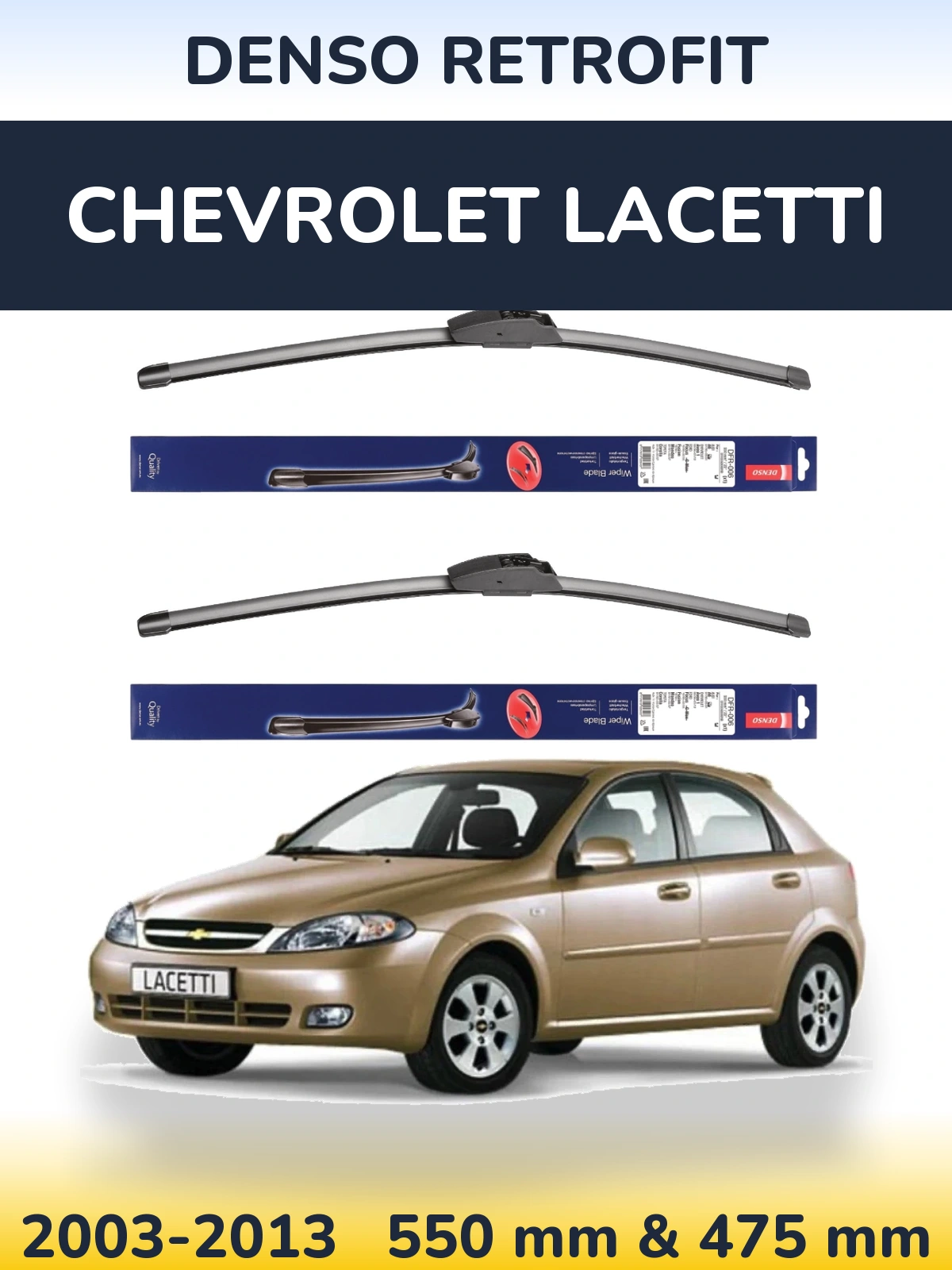 Sada předních stěračů Denso Retrofit 550 a 475 mm pro Chevrolet Lacetti 2003-2013