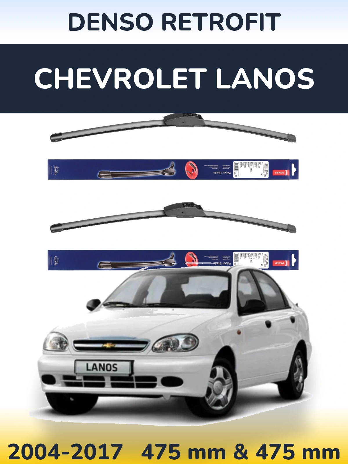 Sada předních stěračů Denso Retrofit 475 a 475 mm pro Chevrolet Lanos 2004-2017