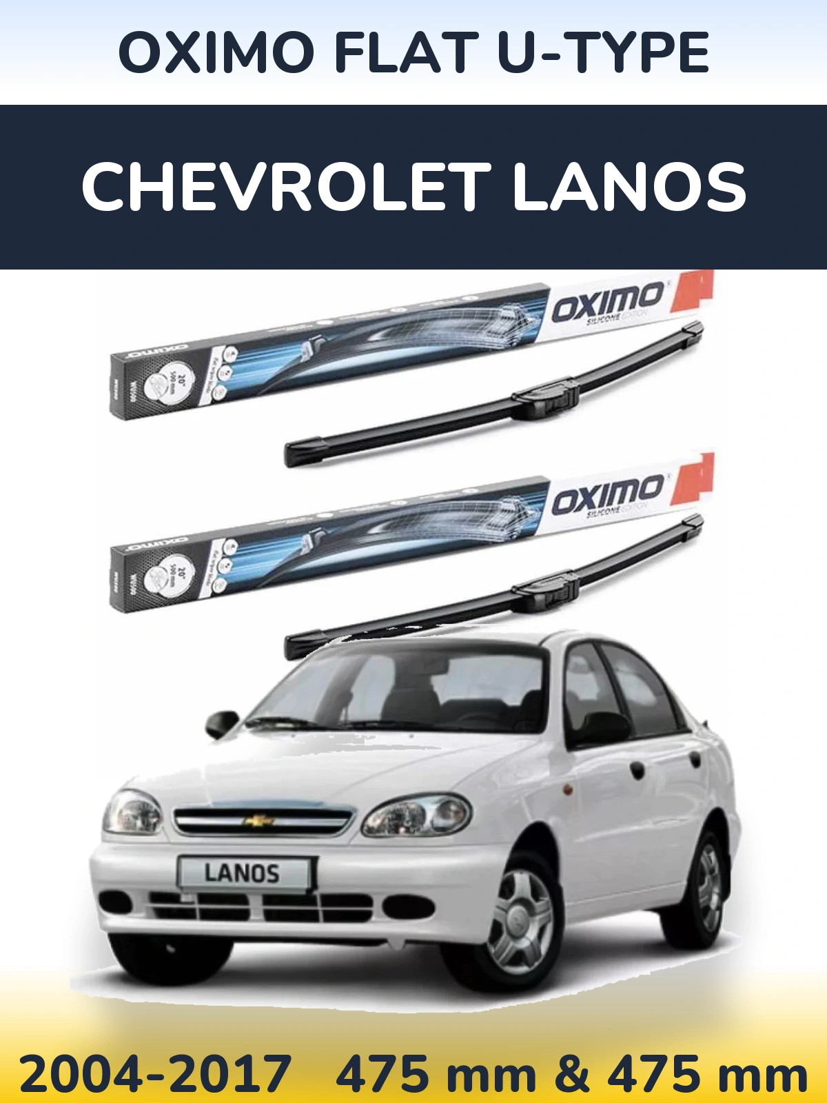 Sada předních stěračů Oximo Flat U-type 475 a 475 mm pro Chevrolet Lanos 2004-2017