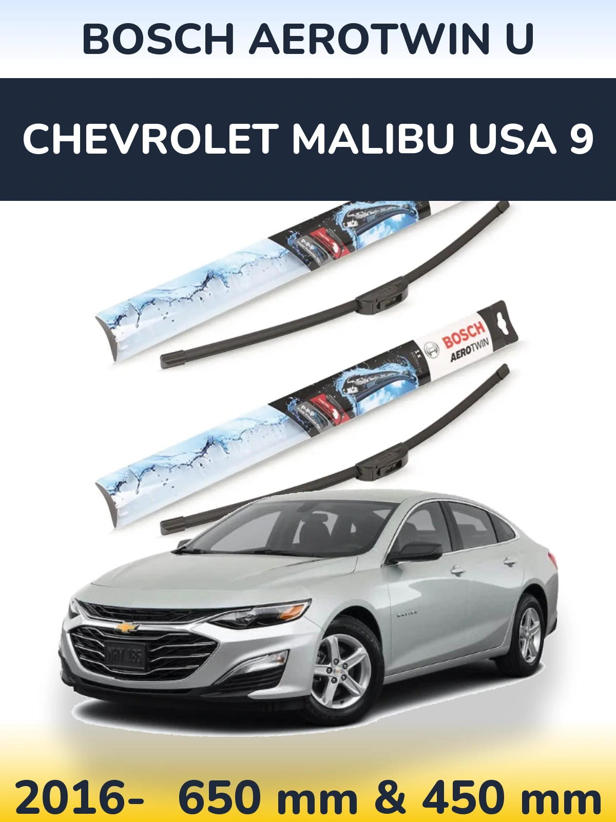 Sada předních stěračů BOSCH AeroTwin U 650 a 450 mm pro Chevrolet Malibu USA 9 2016-2026