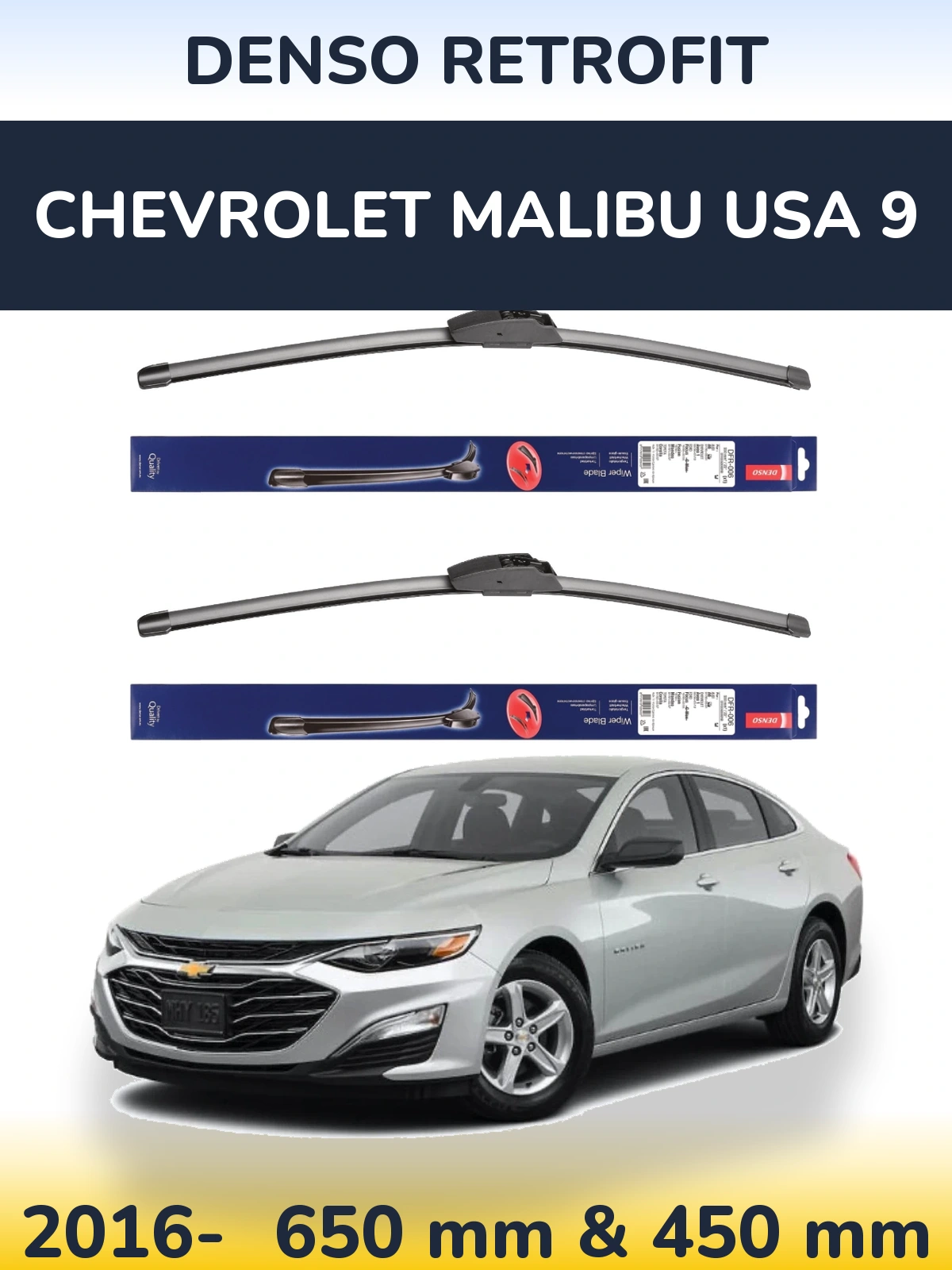 Sada předních stěračů Denso Retrofit 650 a 450 mm pro Chevrolet Malibu USA 9 2016-2026