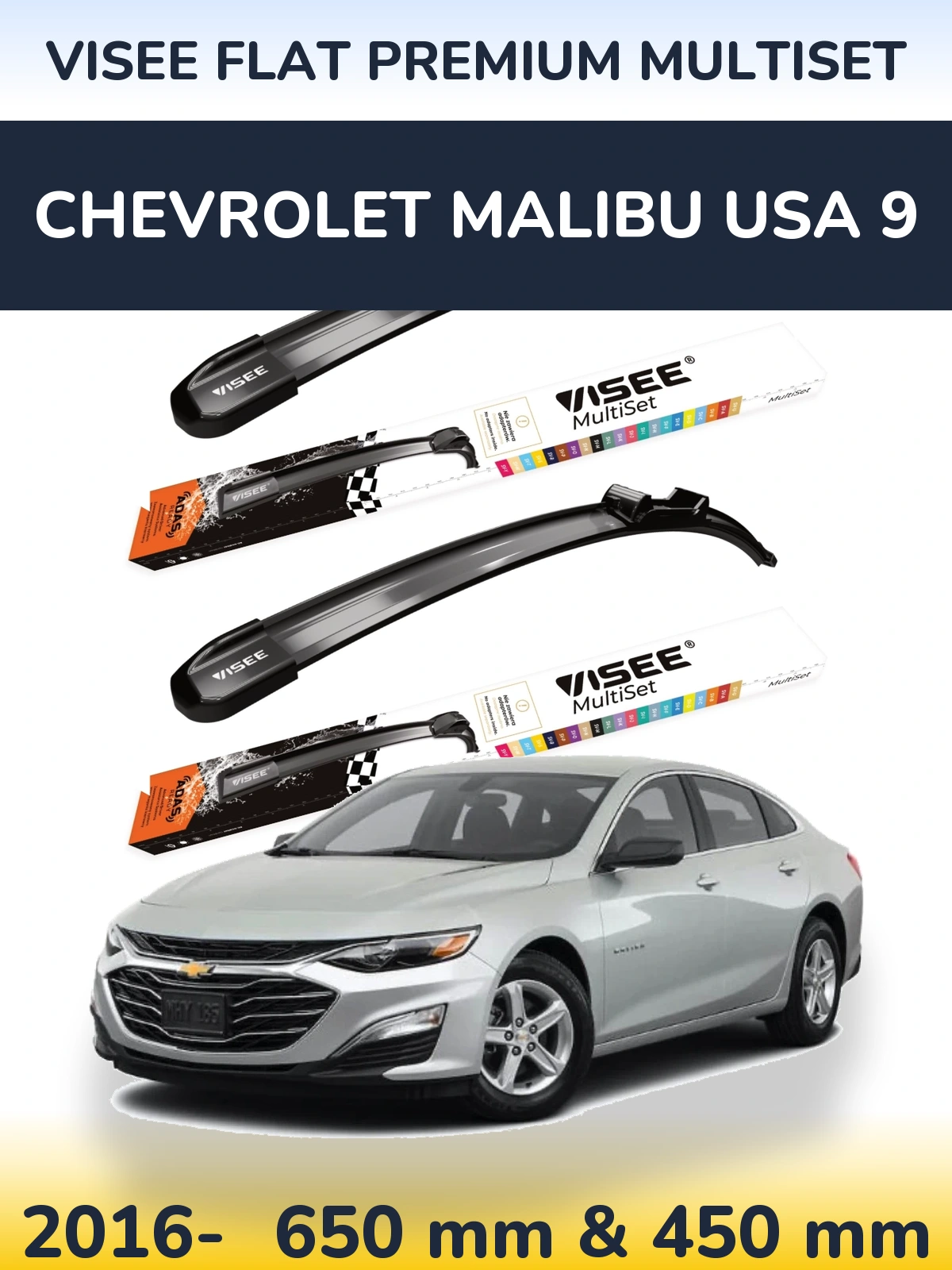 Sada předních stěračů VISEE FLAT PREMIUM MultiSet 650 a 450 mm pro Chevrolet Malibu USA 9 2016-2026