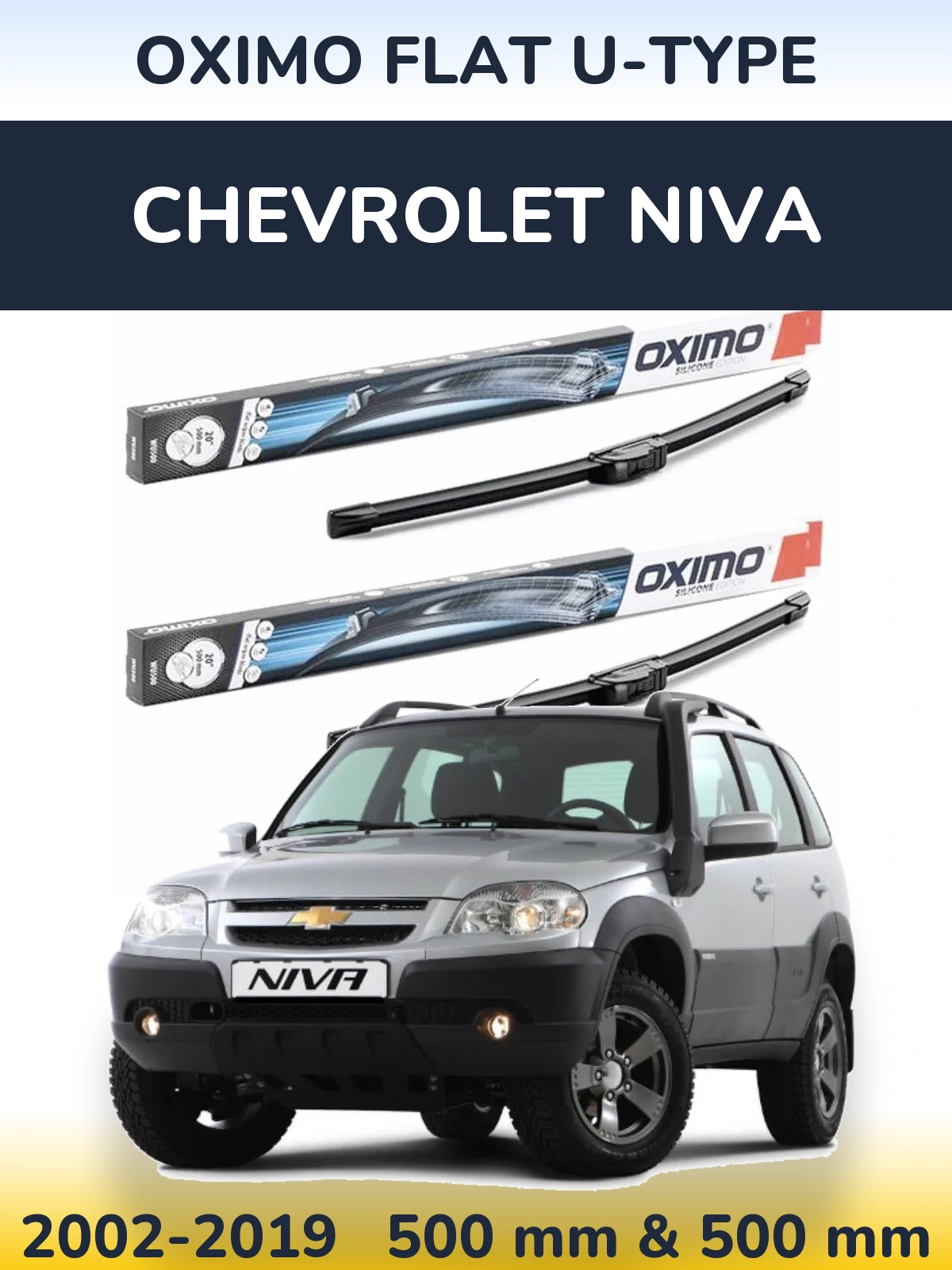 Sada předních stěračů Oximo Flat U-type 500 a 500 mm pro Chevrolet Niva 2002-2019