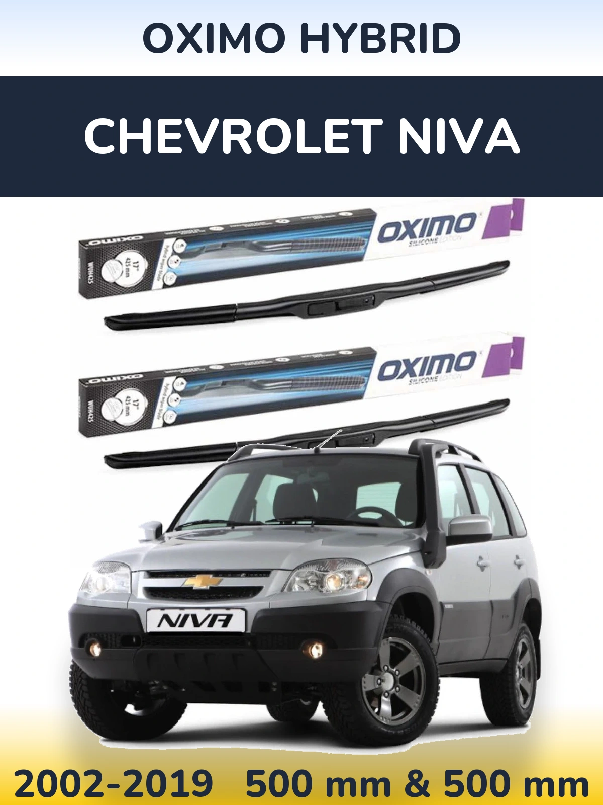 Sada předních stěračů Oximo Hybrid 500 a 500 mm pro Chevrolet Niva 2002-2019