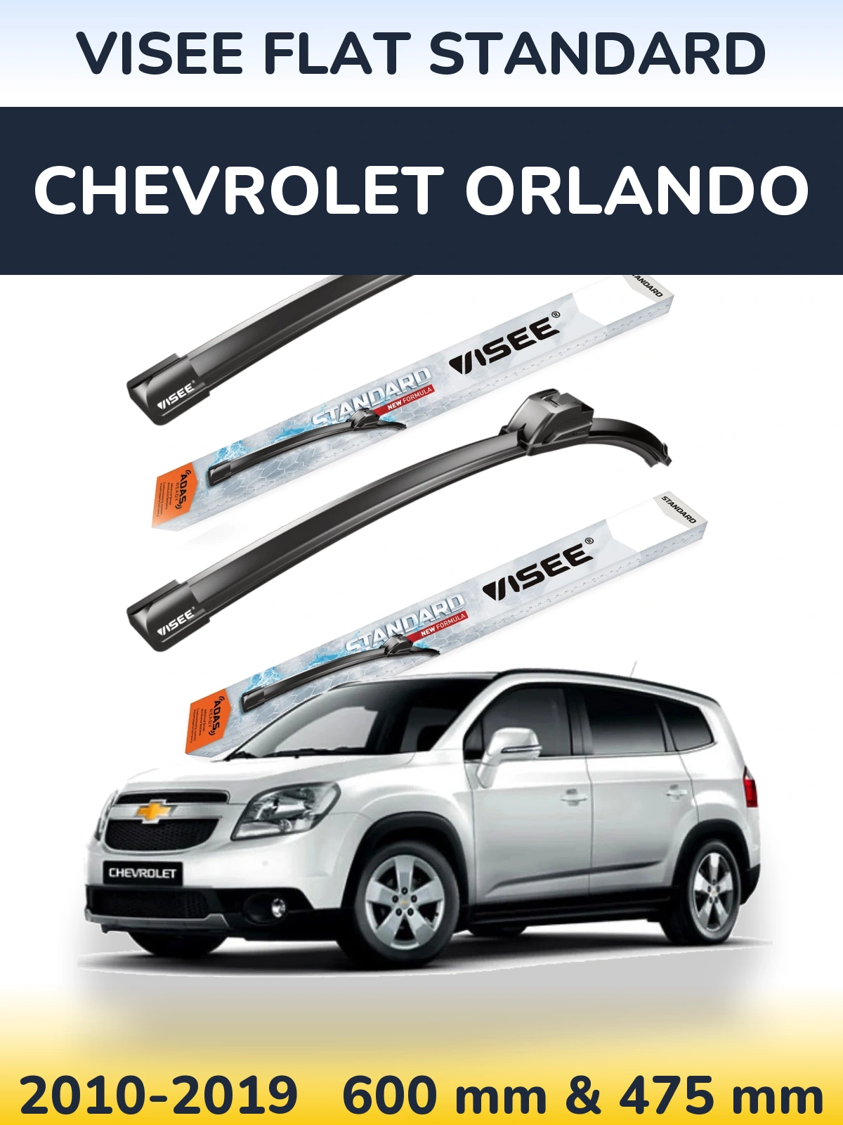 Sada předních stěračů VISEE FLAT STANDARD 600 a 475 mm pro Chevrolet Orlando 2010-2019