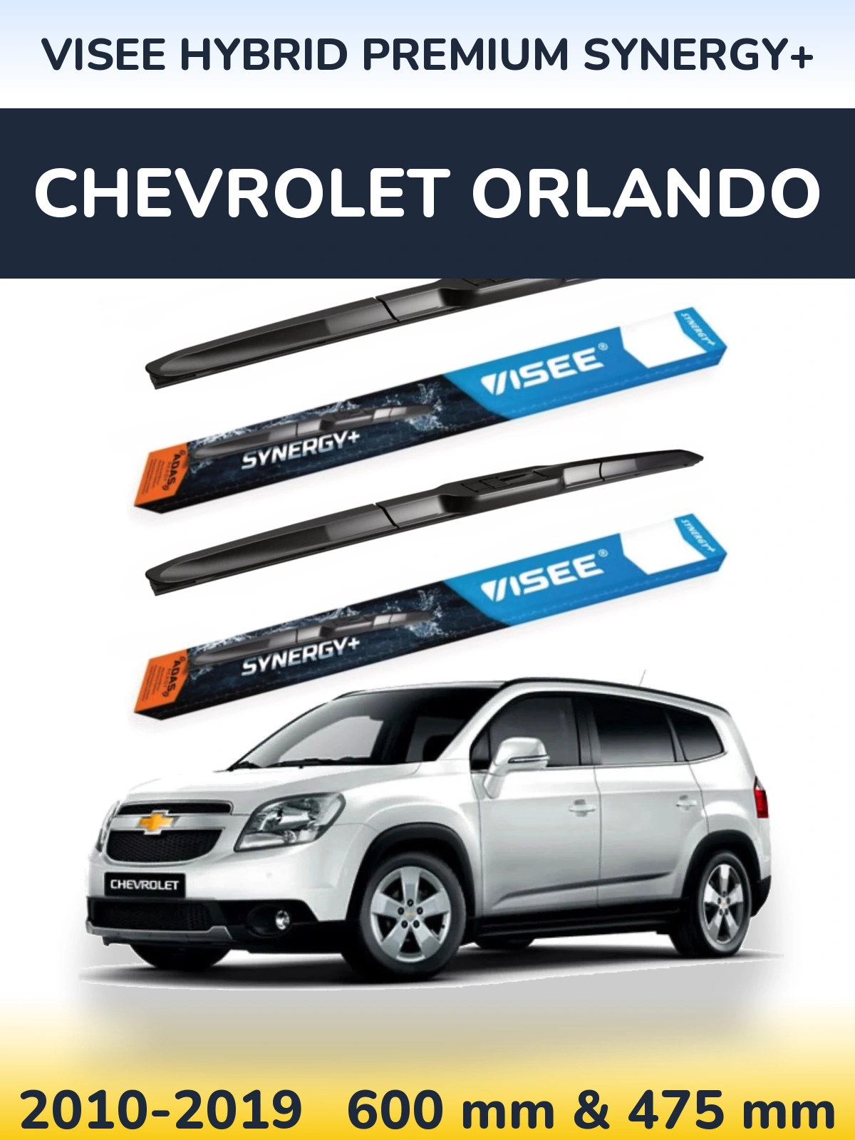 Sada předních stěračů VISEE HYBRID PREMIUM SYNERGY+ 600 a 475 mm pro Chevrolet Orlando 2010-2019