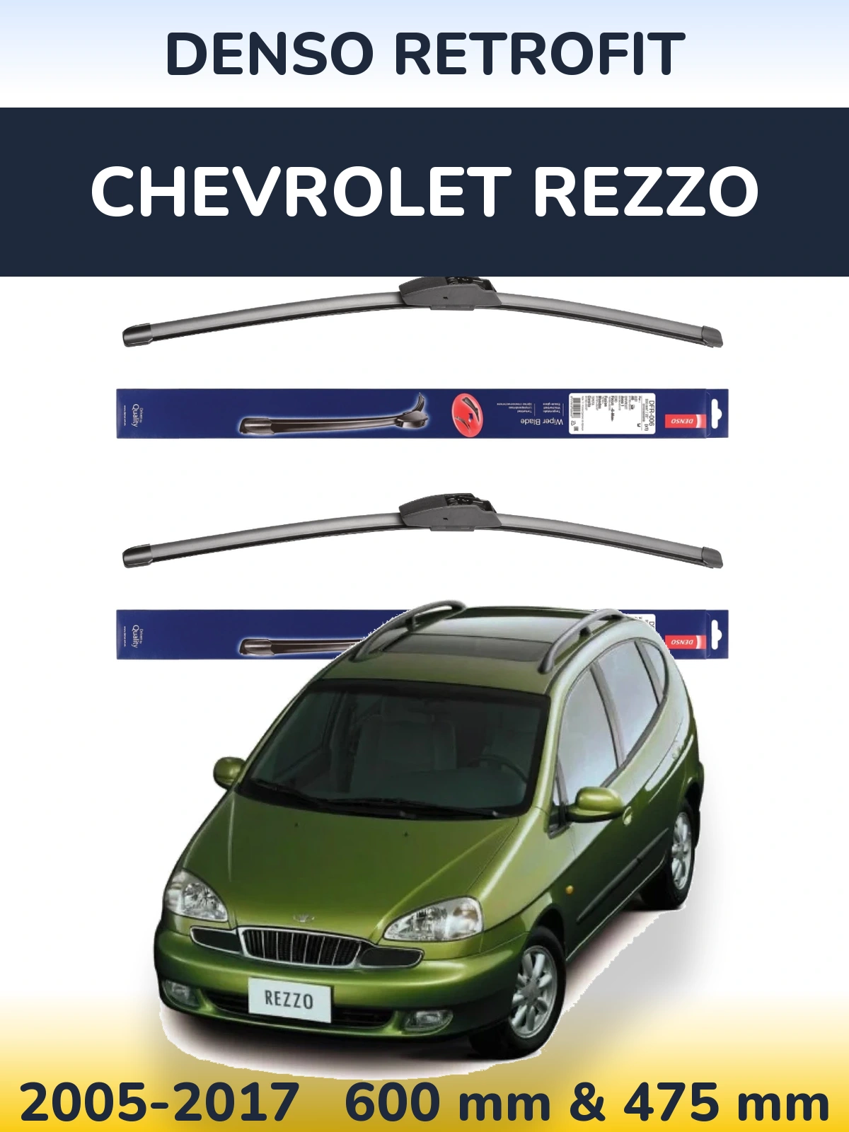 Sada předních stěračů Denso Retrofit 600 a 475 mm pro Chevrolet Rezzo 2005-2017