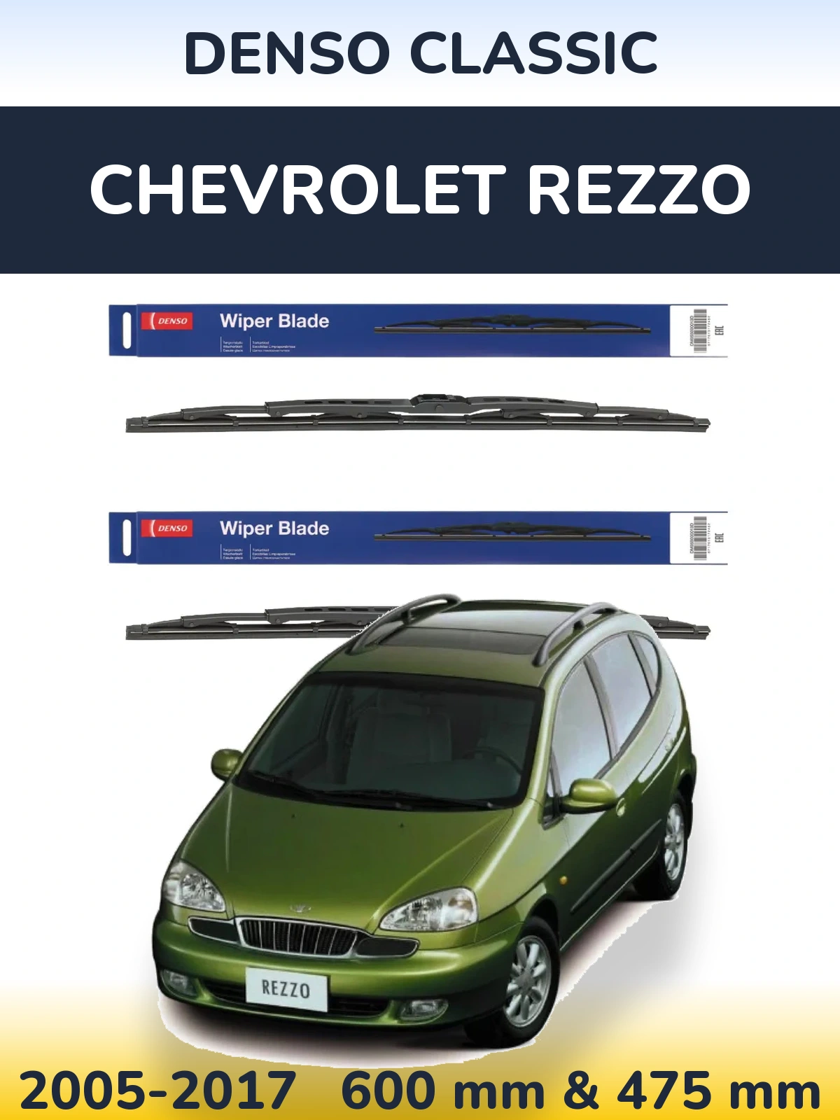 Sada předních stěračů Denso Classic 600 a 475 mm pro Chevrolet Rezzo 2005-2017