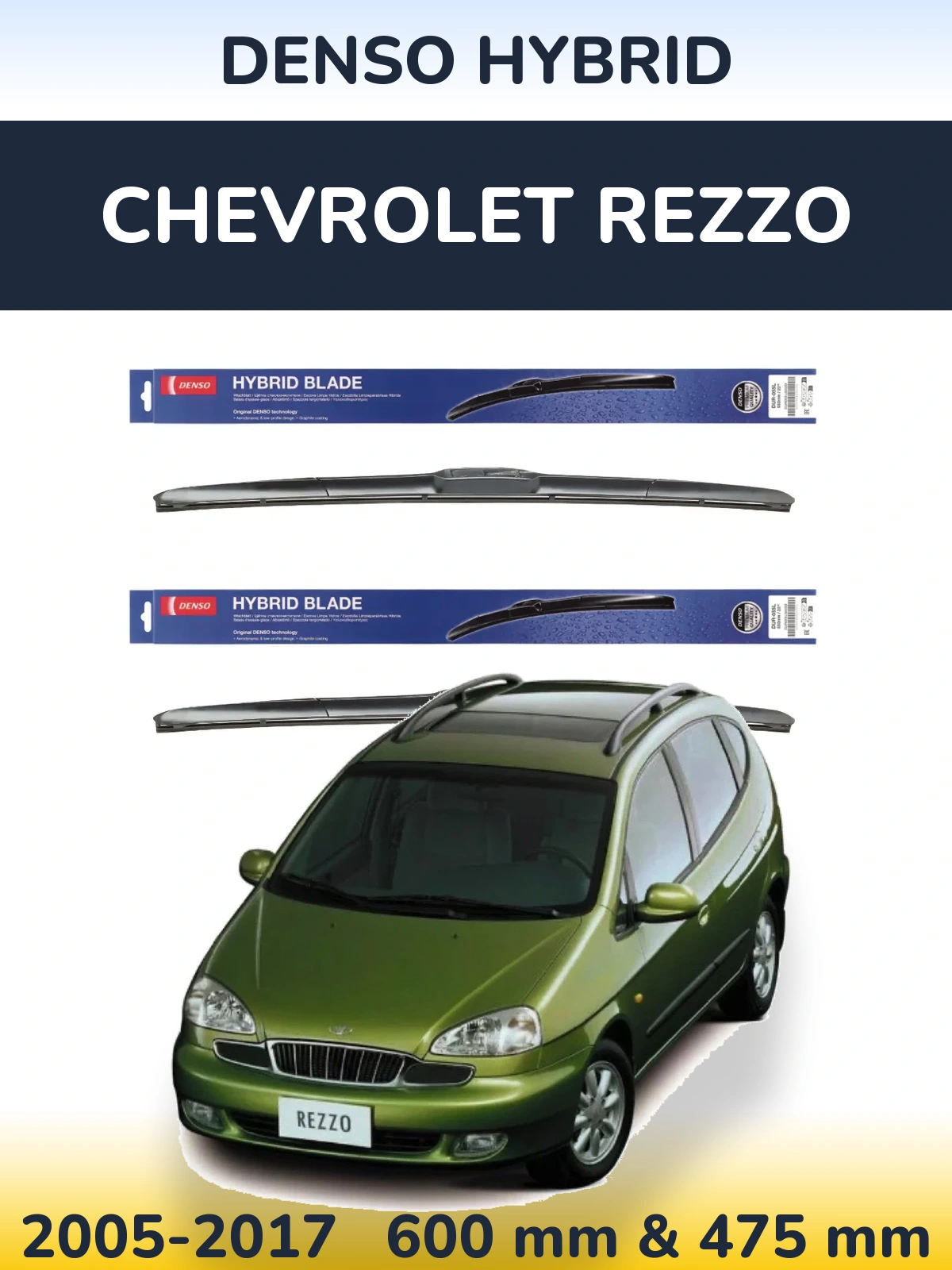 Sada předních stěračů Denso Hybrid 600 a 475 mm pro Chevrolet Rezzo 2005-2017