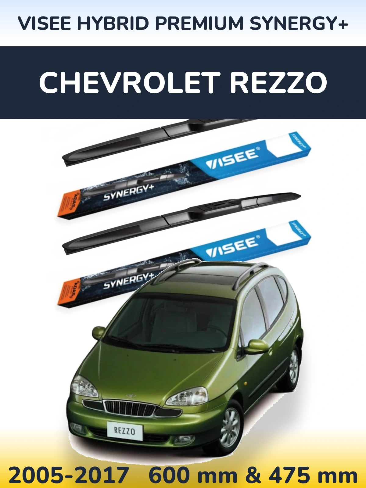 Sada předních stěračů VISEE HYBRID PREMIUM SYNERGY+ 600 a 475 mm pro Chevrolet Rezzo 2005-2017