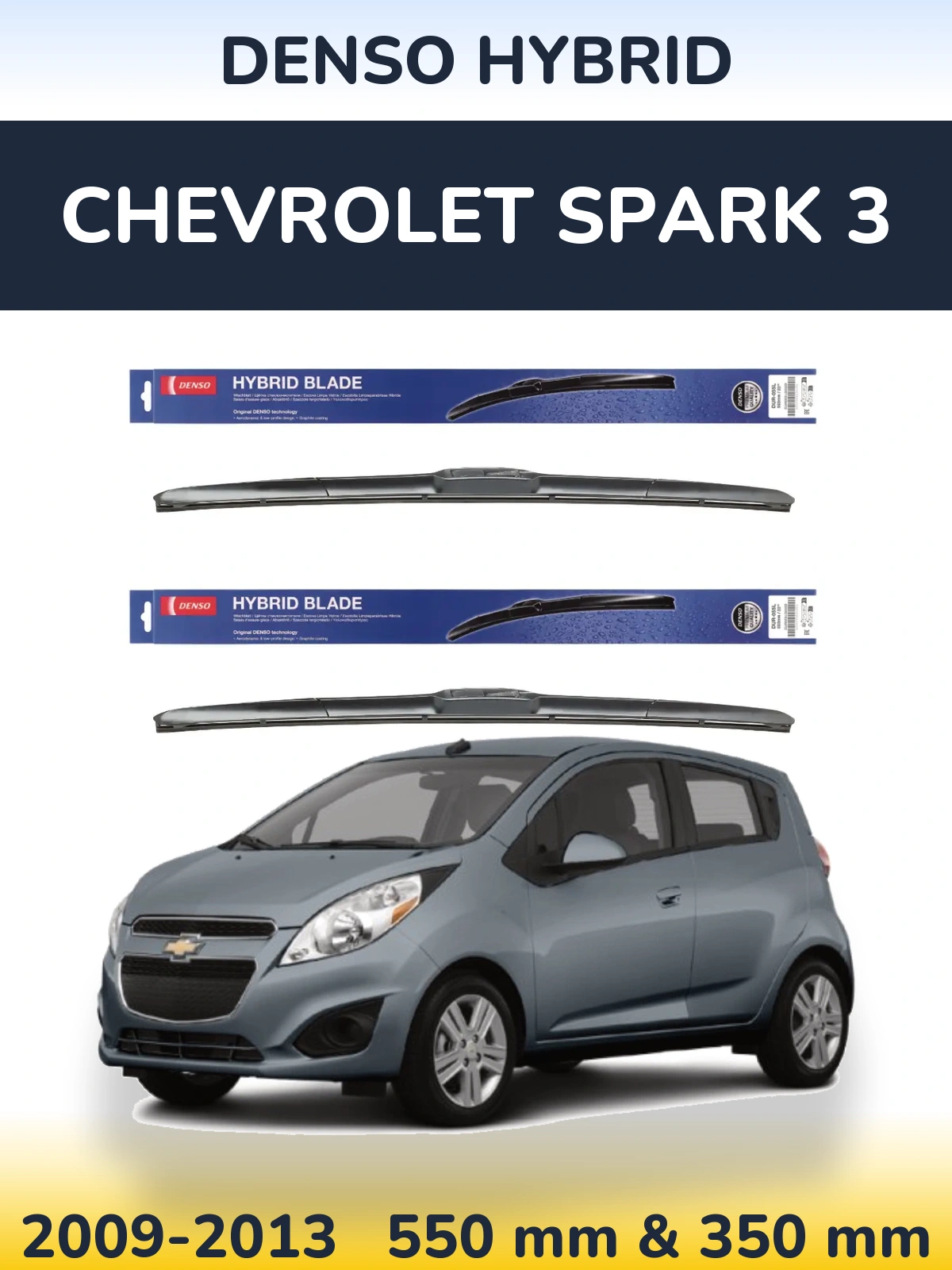 Sada předních stěračů Denso Hybrid 550 a 350 mm pro Chevrolet Spark 3 2009-2013
