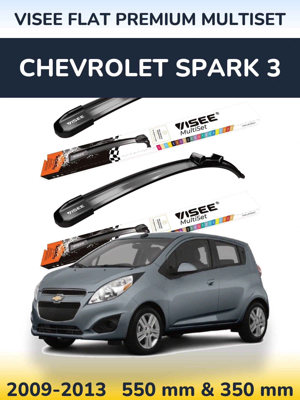 Sada předních stěračů VISEE FLAT PREMIUM MultiSet 550 a 350 mm pro Chevrolet Spark 3 2009-2013