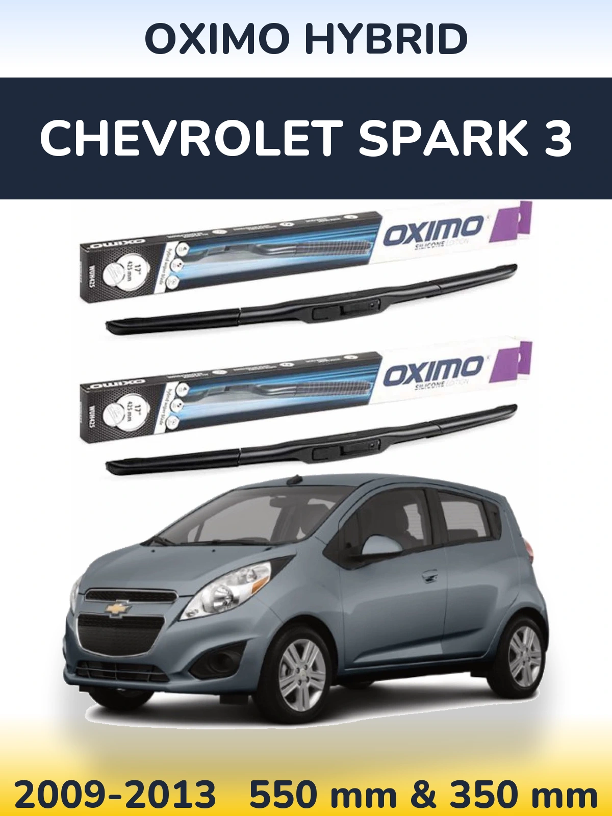 Sada předních stěračů Oximo Hybrid 550 a 350 mm pro Chevrolet Spark 3 2009-2013