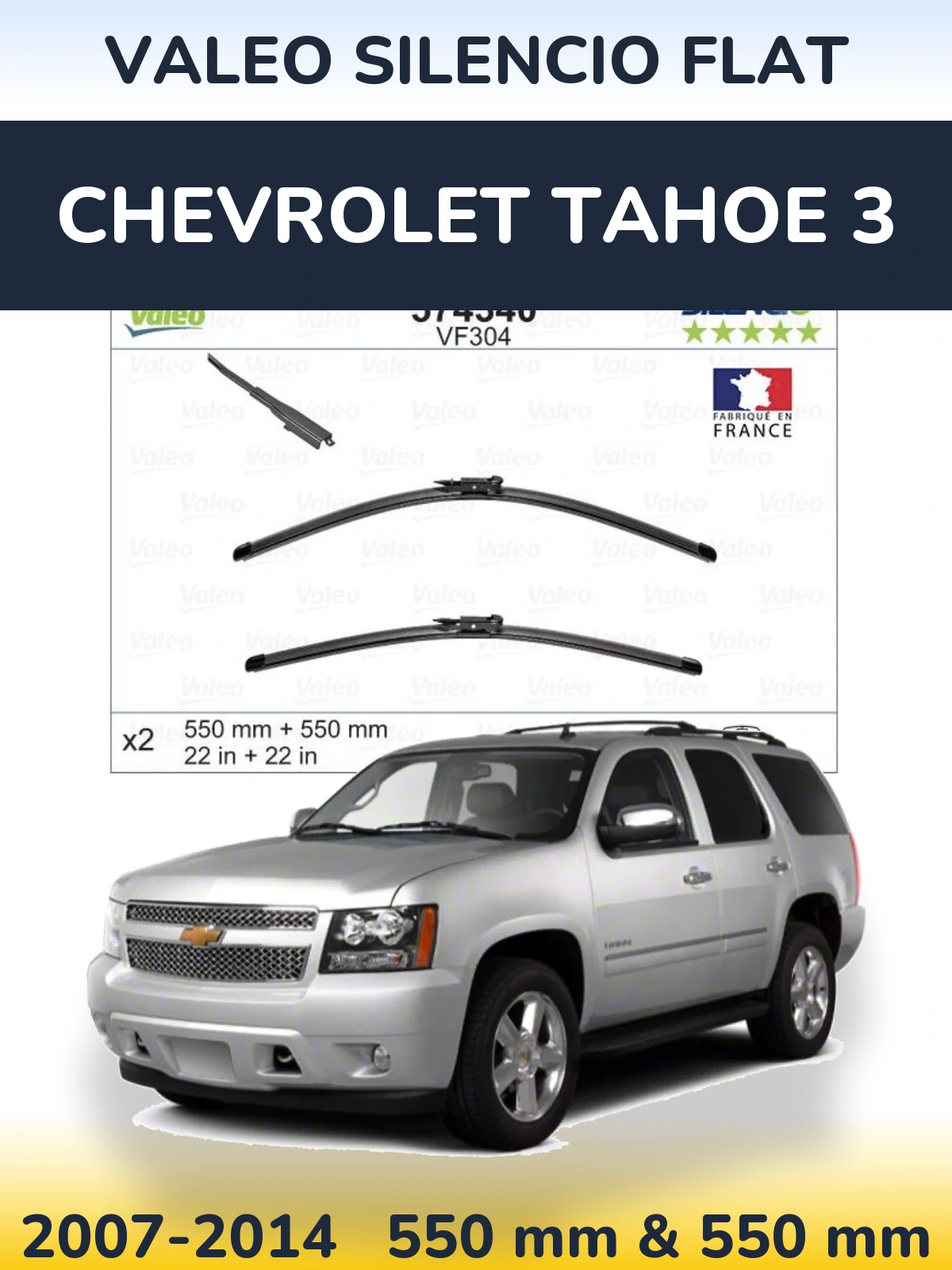 Sada předních stěračů Valeo Silencio Flat 550 a 550 mm pro Chevrolet Tahoe 3 2007-2014