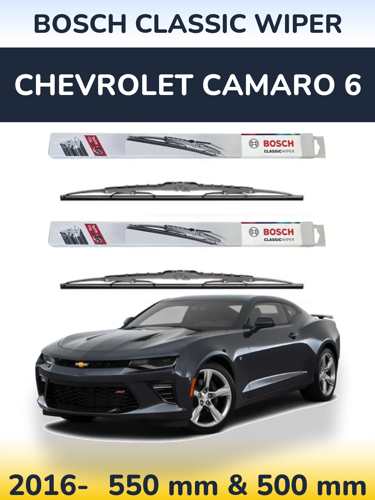Sada předních stěračů BOSCH Classic Wiper 550 a 500 mm pro Chevrolet Camaro 6 2016-2026