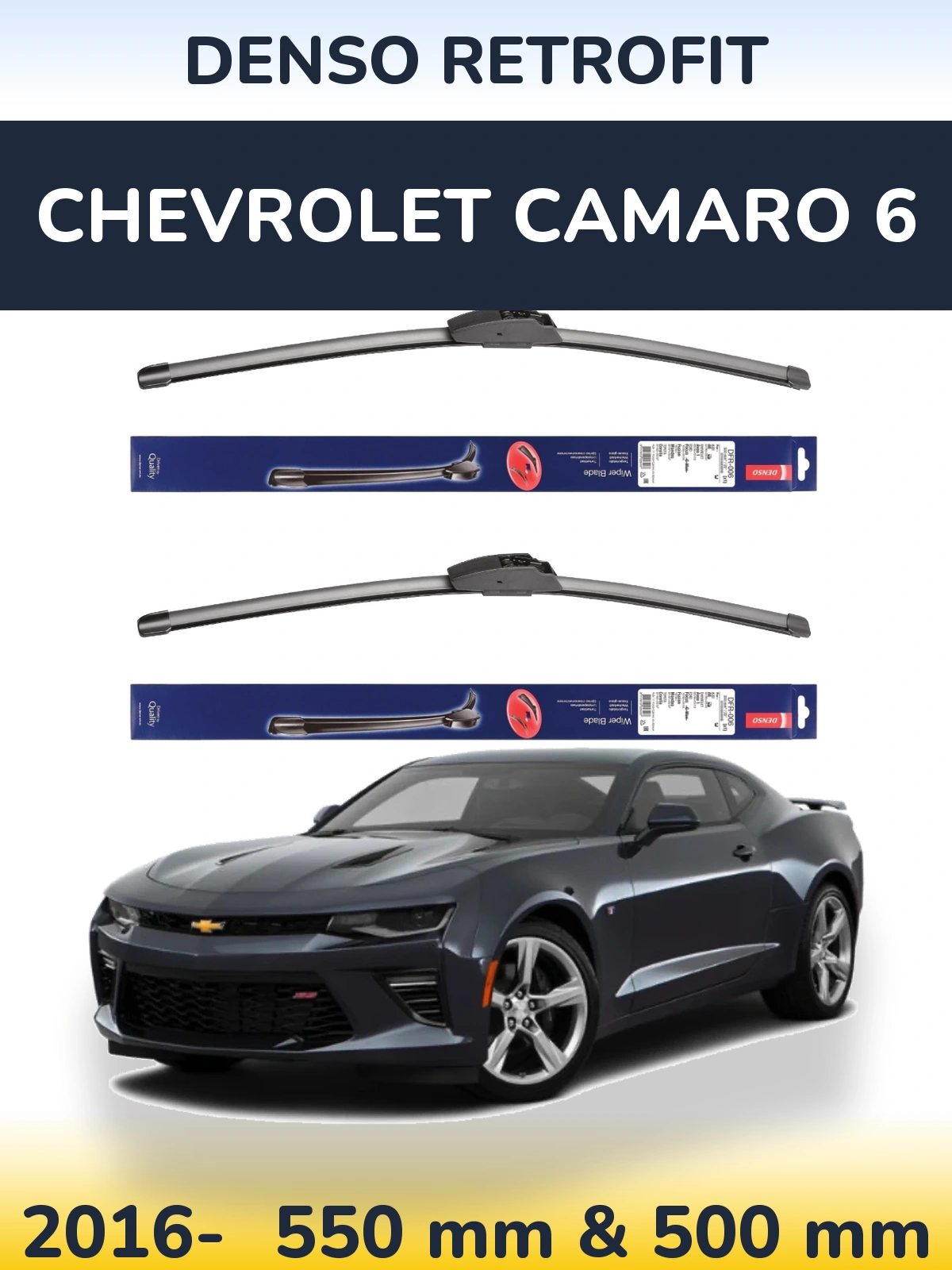 Sada předních stěračů Denso Retrofit 550 a 500 mm pro Chevrolet Camaro 6 2016-2026