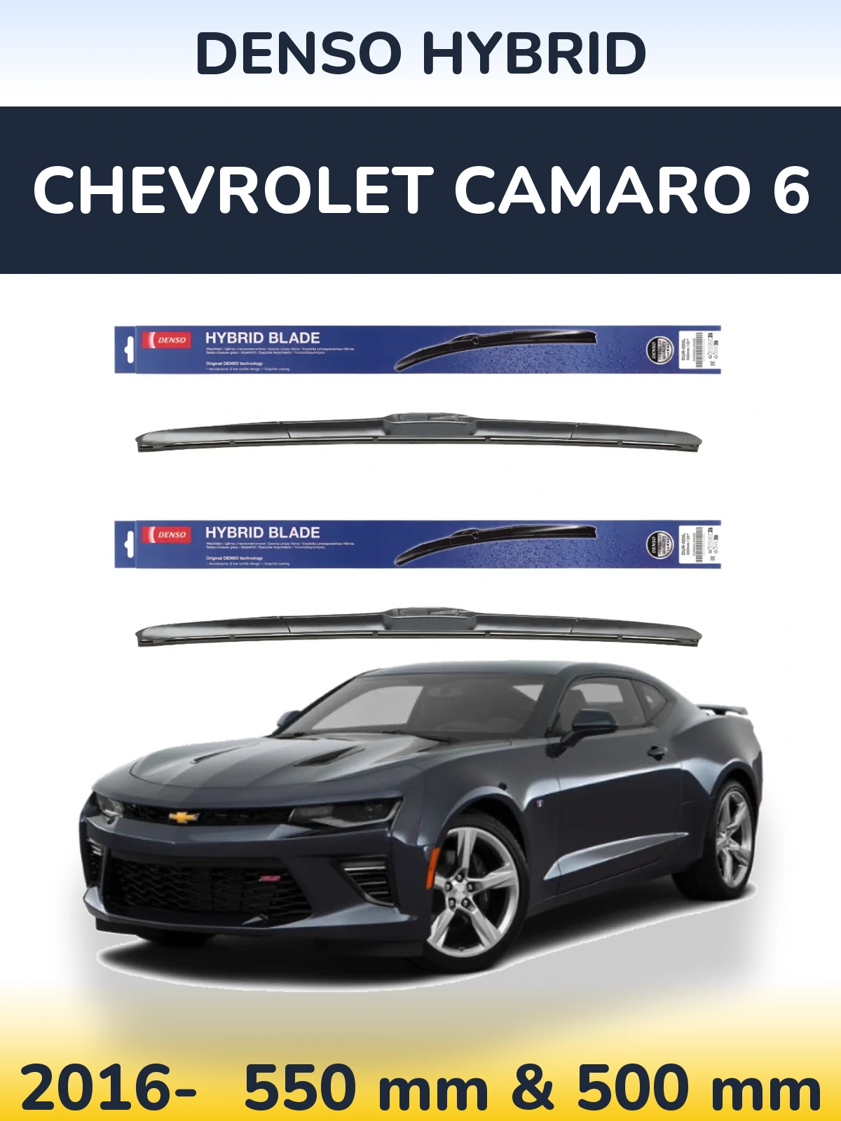 Sada předních stěračů Denso Hybrid 550 a 500 mm pro Chevrolet Camaro 6 2016-2026