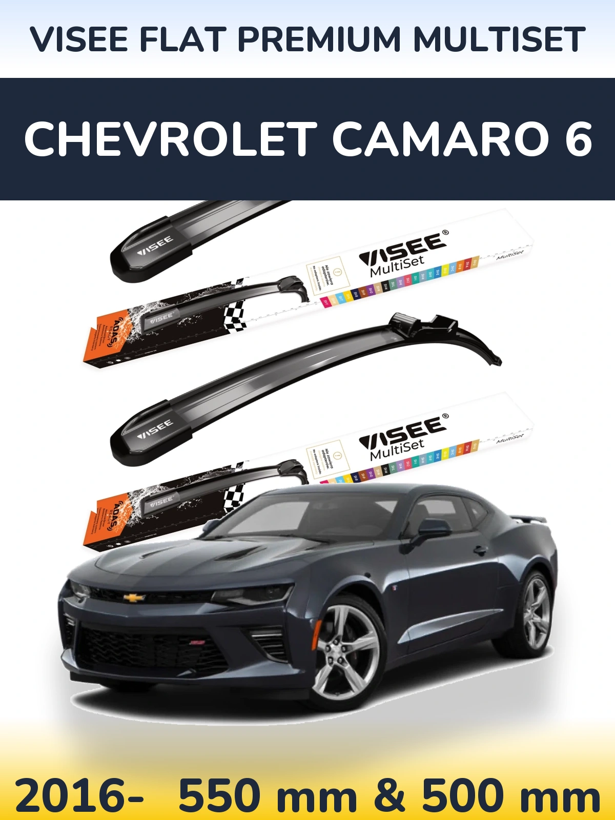 Sada předních stěračů VISEE FLAT PREMIUM MultiSet 550 a 500 mm pro Chevrolet Camaro 6 2016-2026