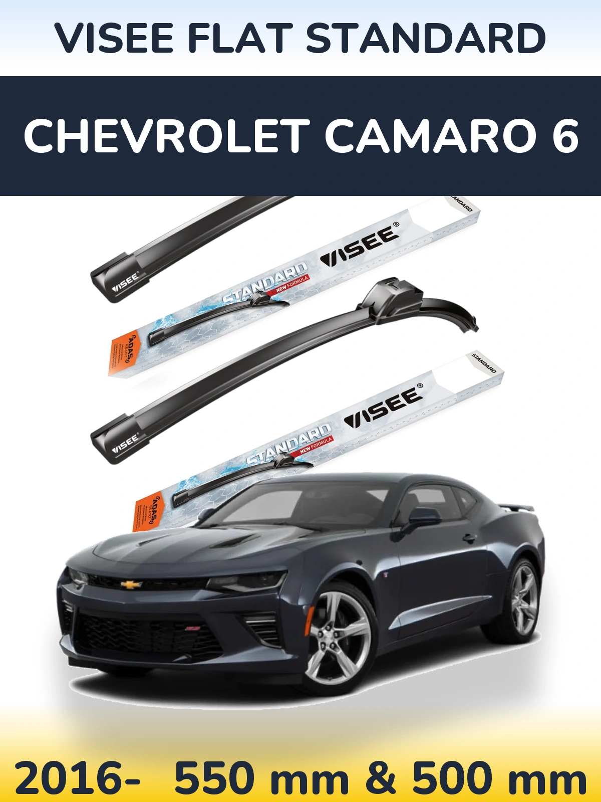 Sada předních stěračů VISEE FLAT STANDARD 550 a 500 mm pro Chevrolet Camaro 6 2016-2026