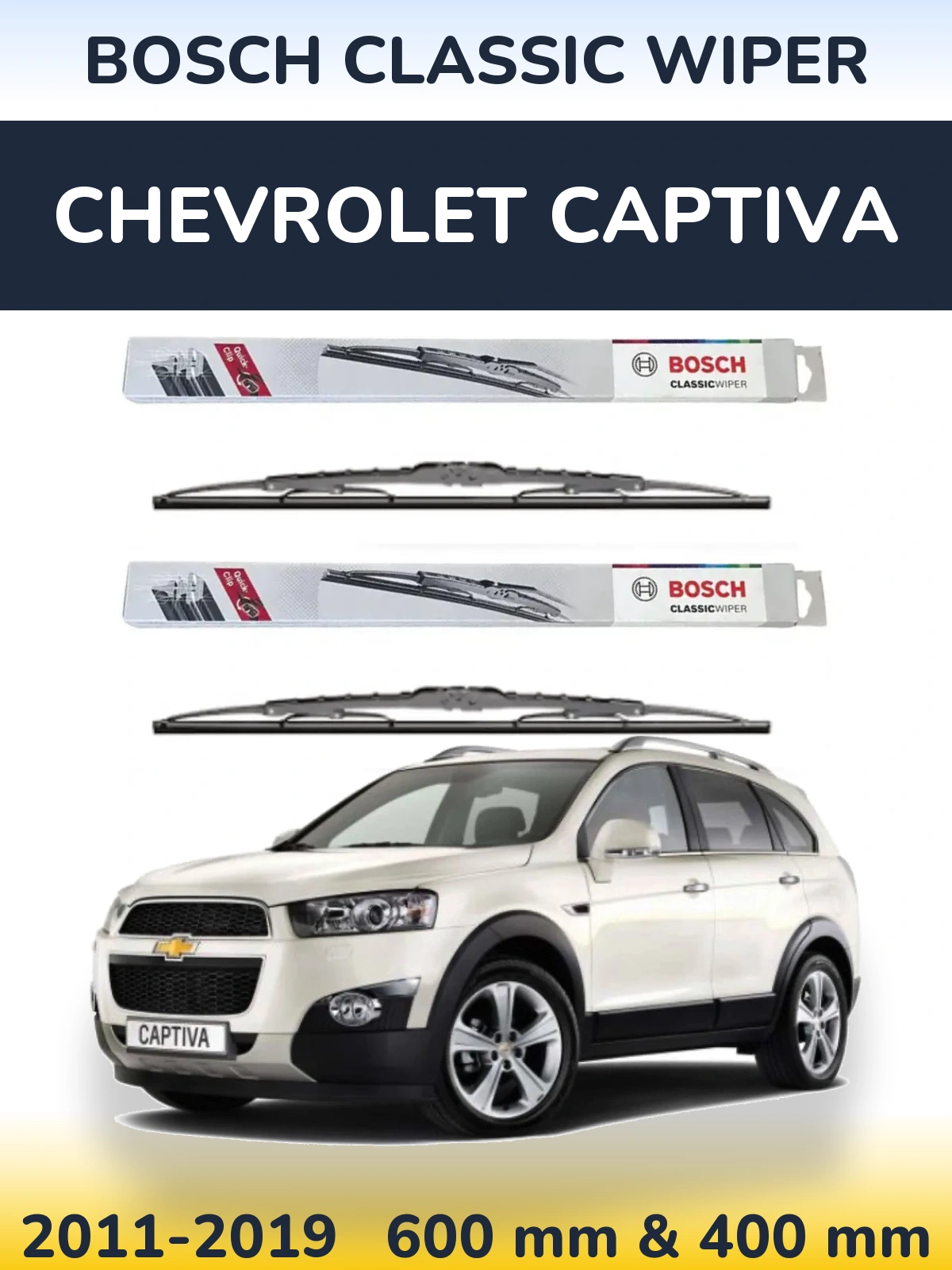 Sada předních stěračů BOSCH Classic Wiper 600 a 400 mm pro Chevrolet Captiva 2011-2019