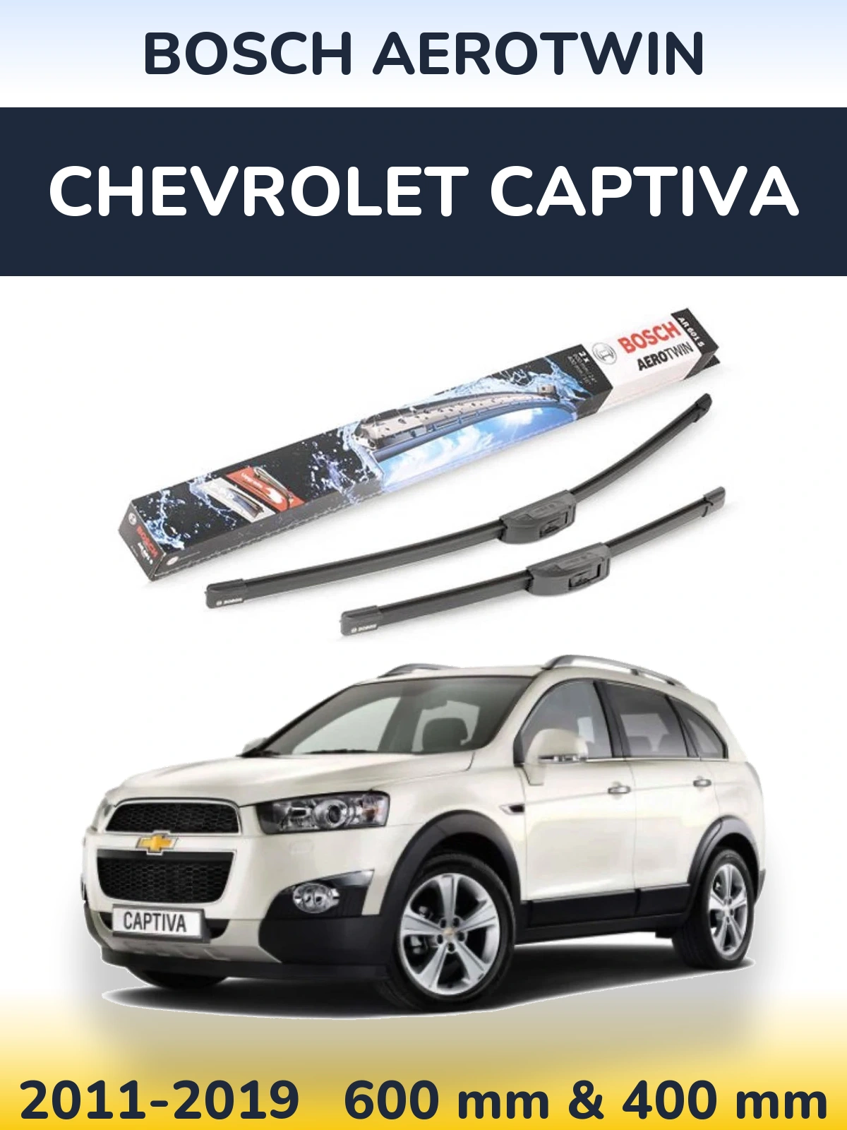 Sada předních stěračů BOSCH AeroTwin 600 a 400 mm pro Chevrolet Captiva 2011-2019