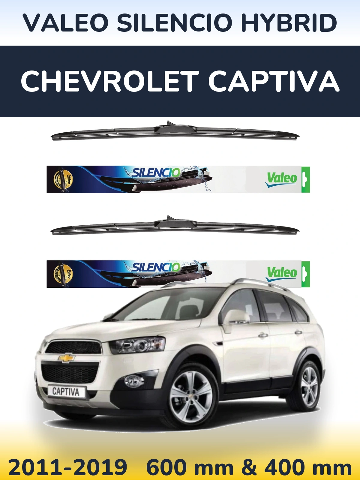 Sada předních stěračů Valeo Silencio Hybrid 600 a 400 mm pro Chevrolet Captiva 2011-2019