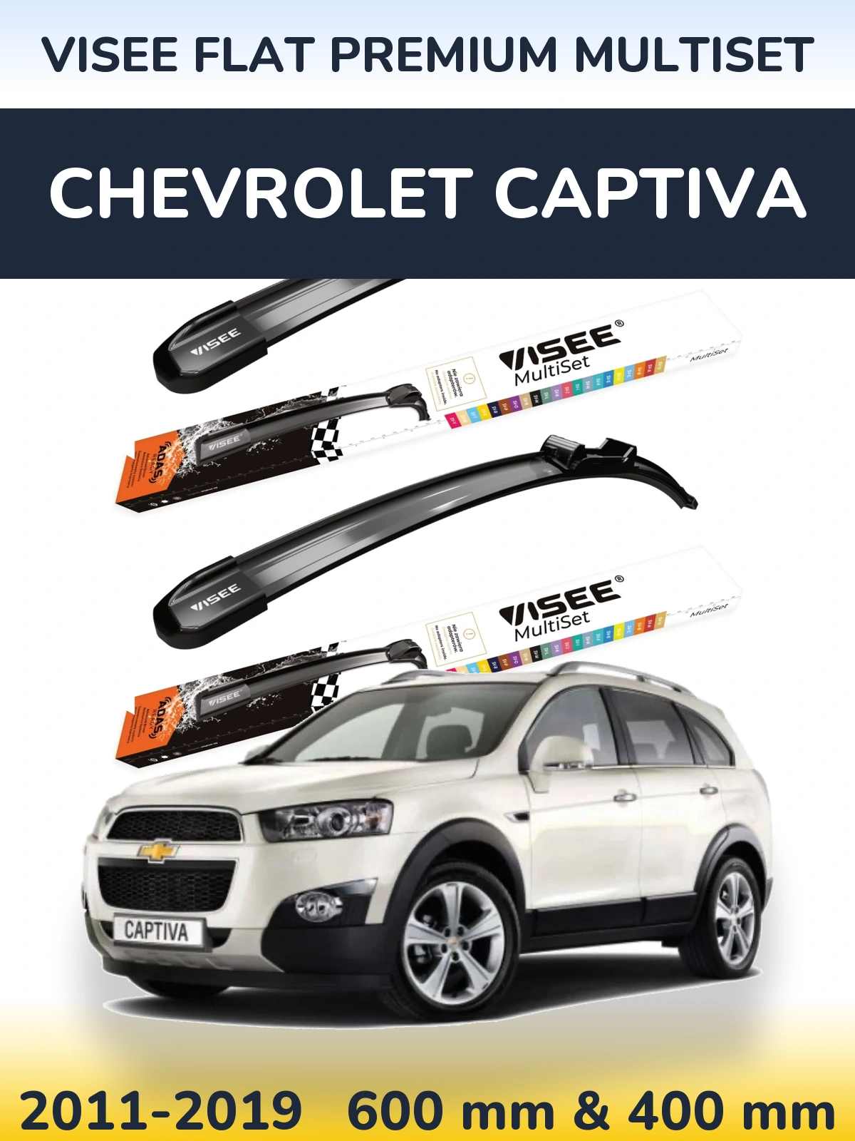 Sada předních stěračů VISEE FLAT PREMIUM MultiSet 600 a 400 mm pro Chevrolet Captiva 2011-2019