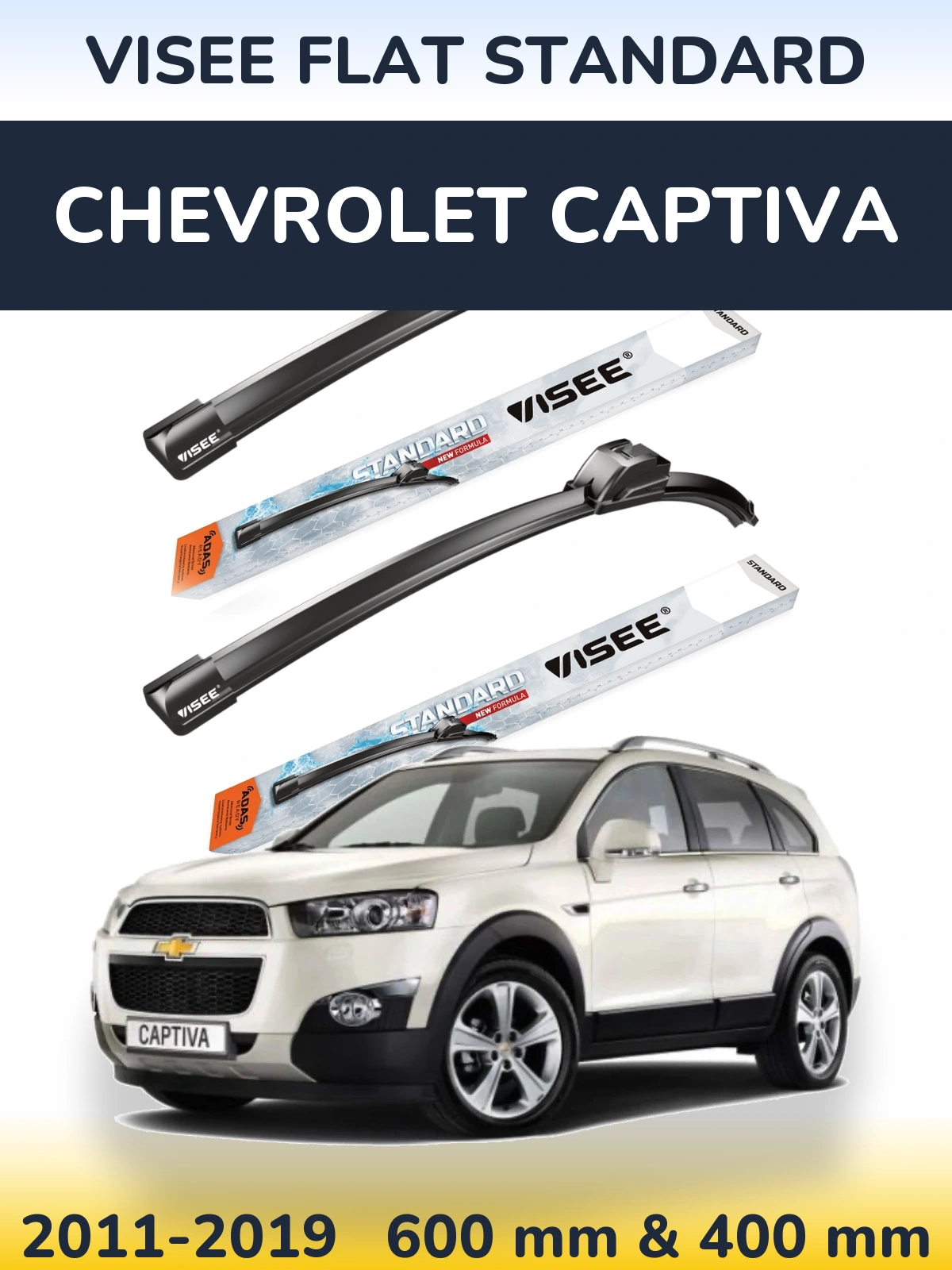 Sada předních stěračů VISEE FLAT STANDARD 600 a 400 mm pro Chevrolet Captiva 2011-2019