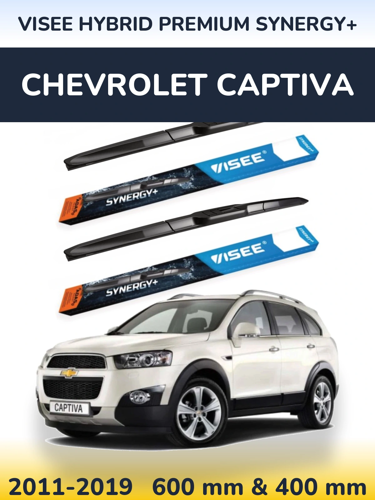 Sada předních stěračů VISEE HYBRID PREMIUM SYNERGY+ 600 a 400 mm pro Chevrolet Captiva 2011-2019
