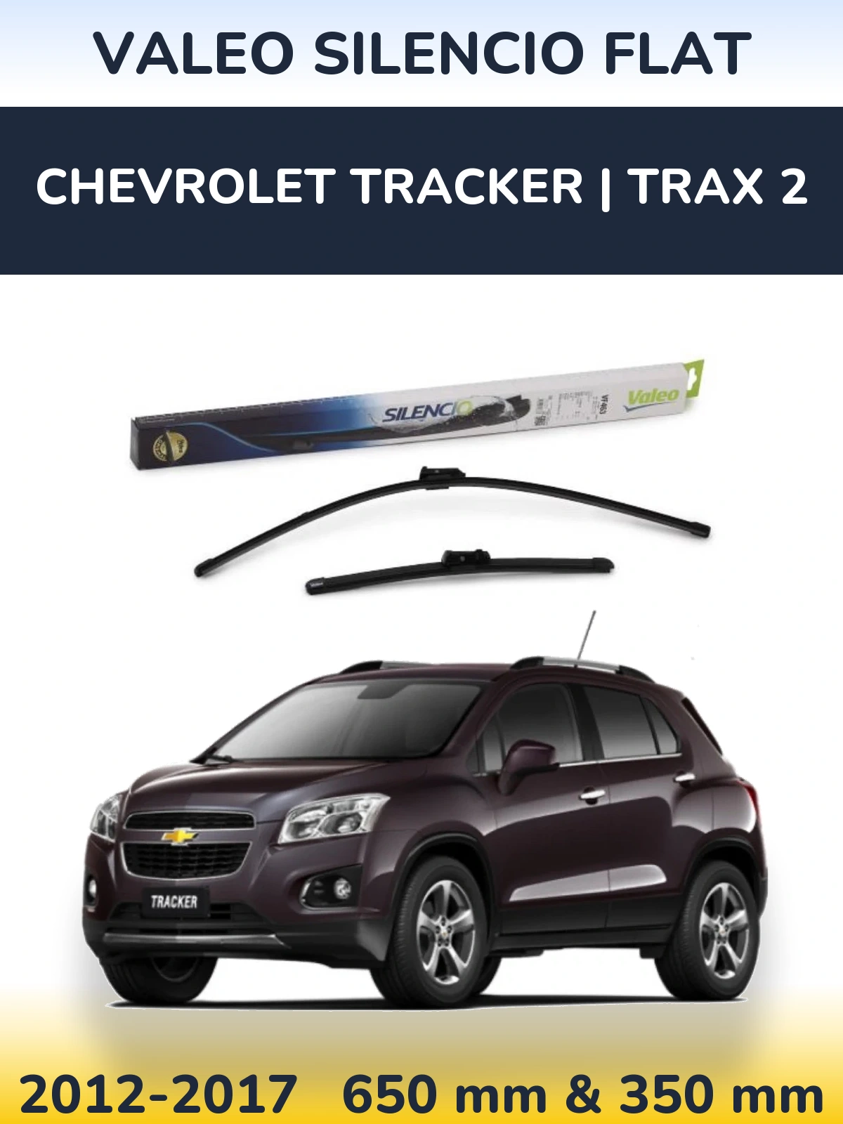 Sada předních stěračů Valeo Silencio Flat 650 a 350 mm pro Chevrolet Tracker | Trax 2 2012-2017