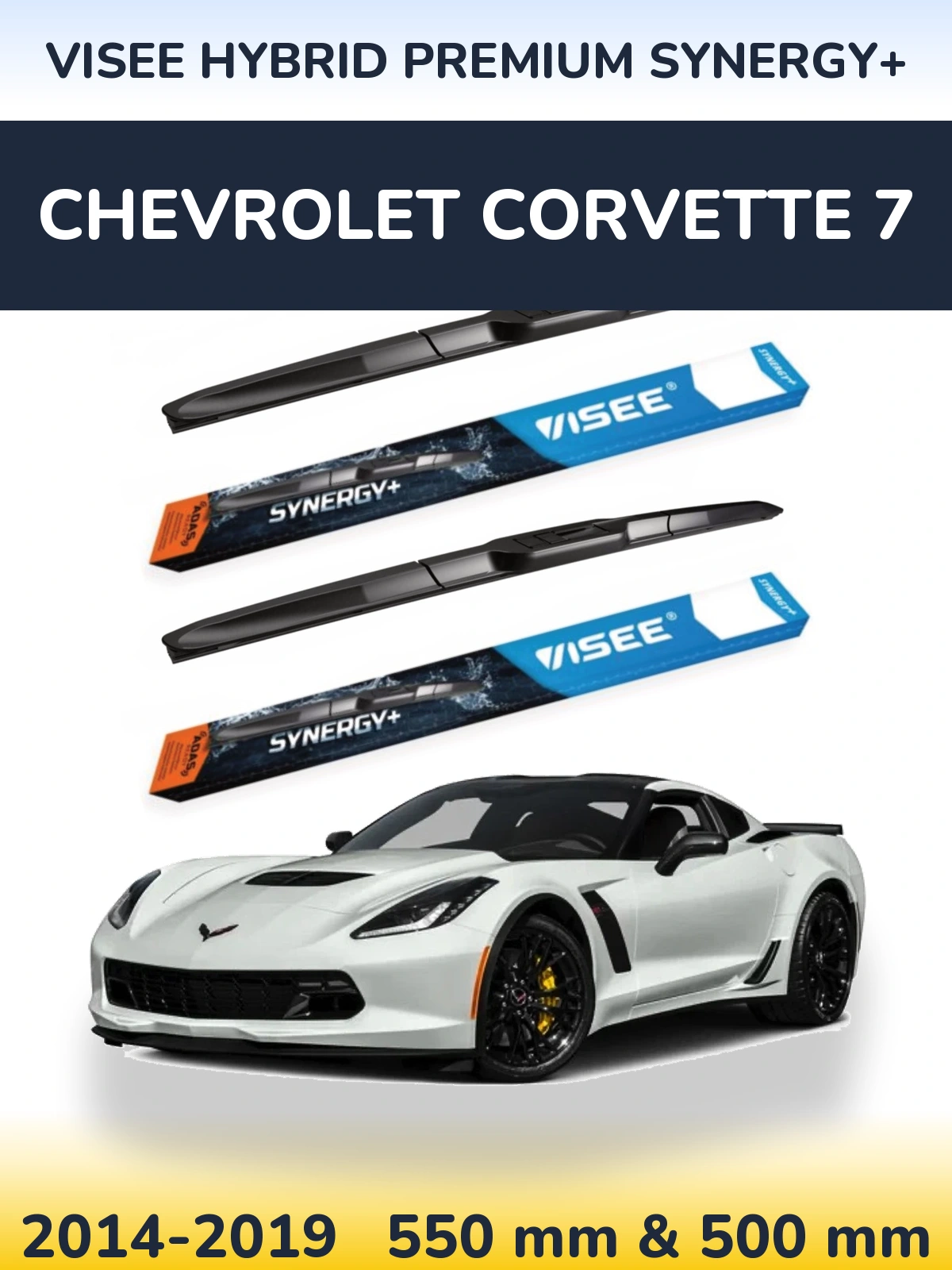 Sada předních stěračů VISEE HYBRID PREMIUM SYNERGY+ 550 a 500 mm pro Chevrolet Corvette 7 2014-2019