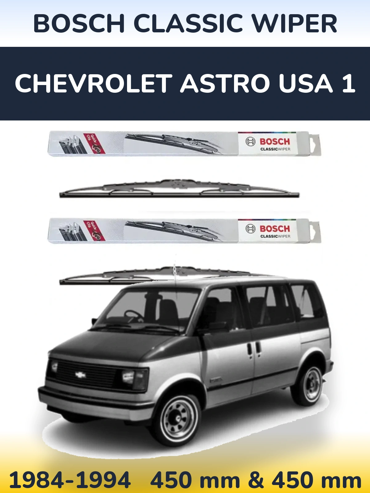 Sada předních stěračů BOSCH Classic Wiper 450 a 450 mm pro Chevrolet Astro USA 1 1984-1994