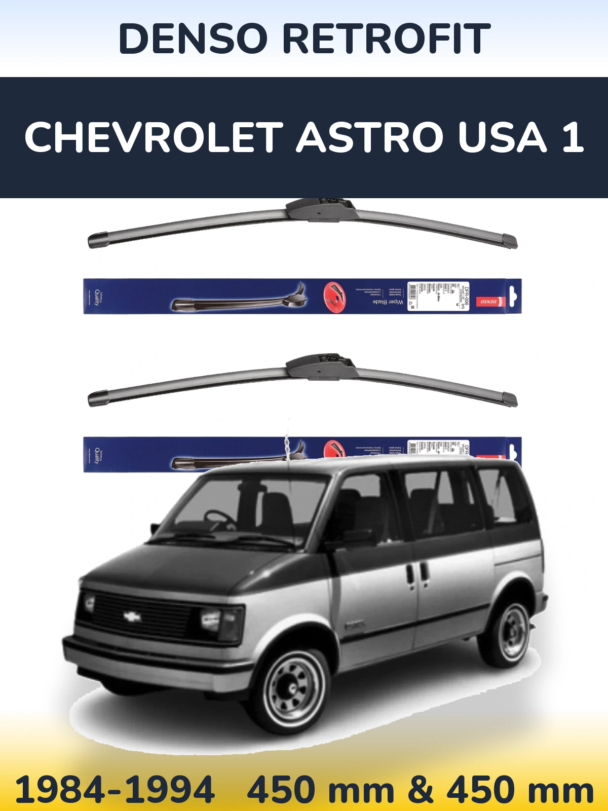 Sada předních stěračů Denso Retrofit 450 a 450 mm pro Chevrolet Astro USA 1 1984-1994
