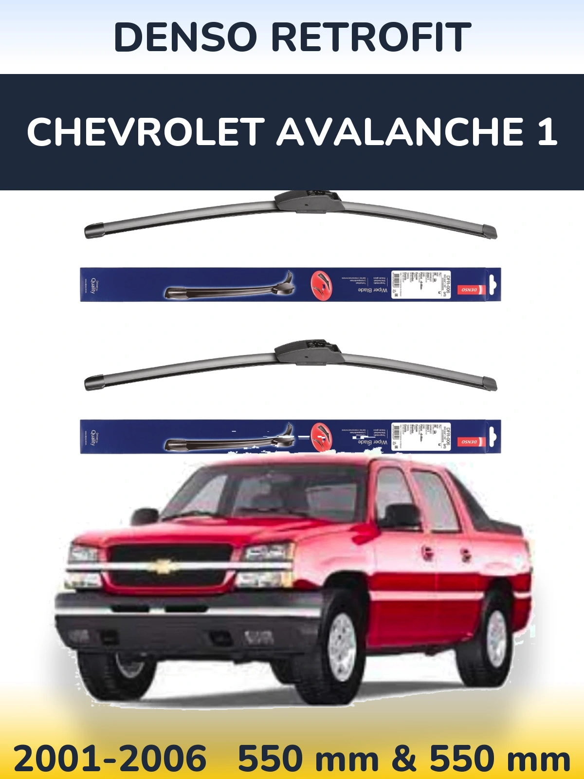 Sada předních stěračů Denso Retrofit 550 a 550 mm pro Chevrolet Avalanche 1 2001-2006