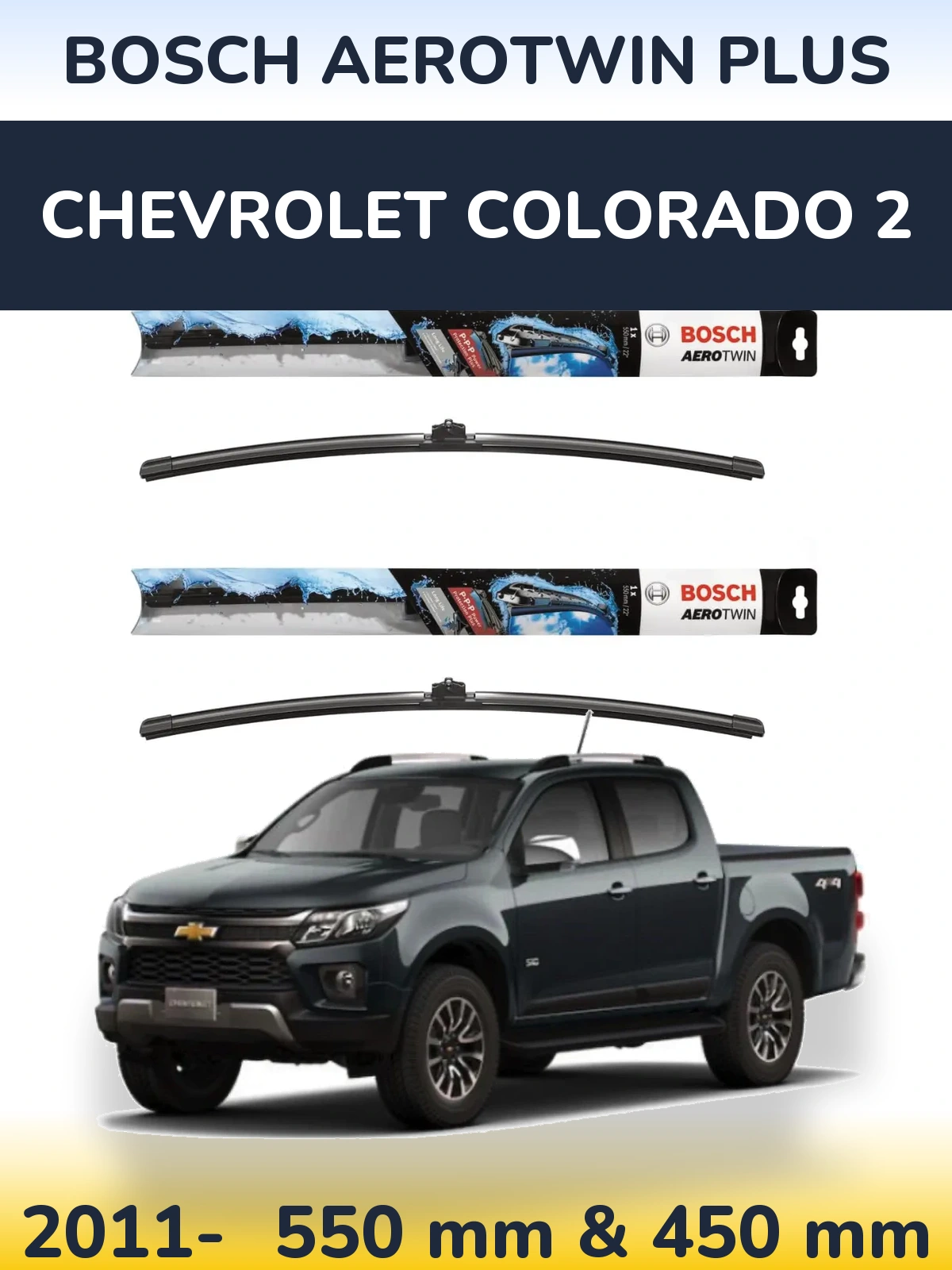 Sada předních stěračů BOSCH AeroTwin Plus 550 a 450 mm pro Chevrolet Colorado 2 2011-2026