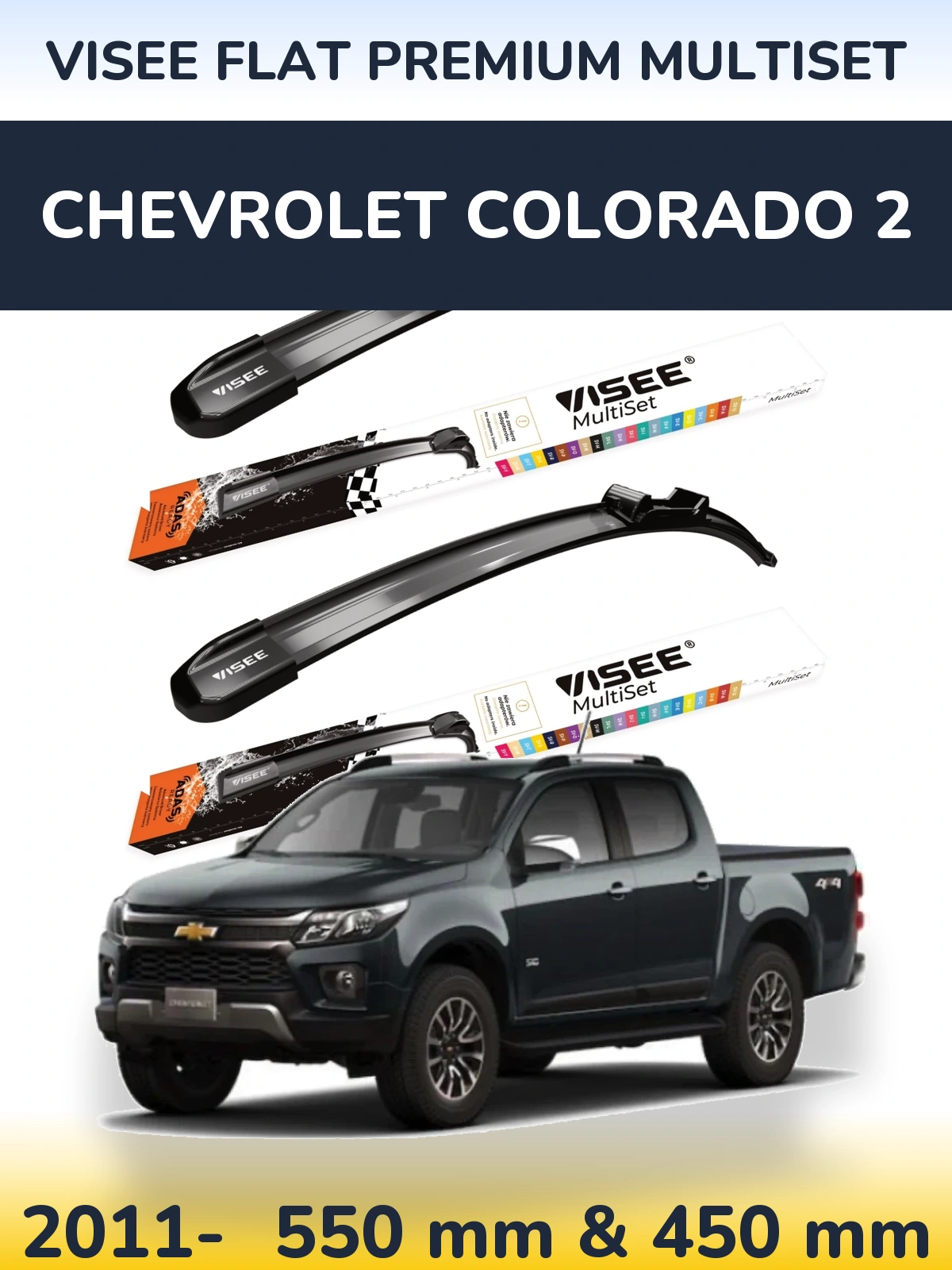 Sada předních stěračů VISEE FLAT PREMIUM MultiSet 550 a 450 mm pro Chevrolet Colorado 2 2011-2026