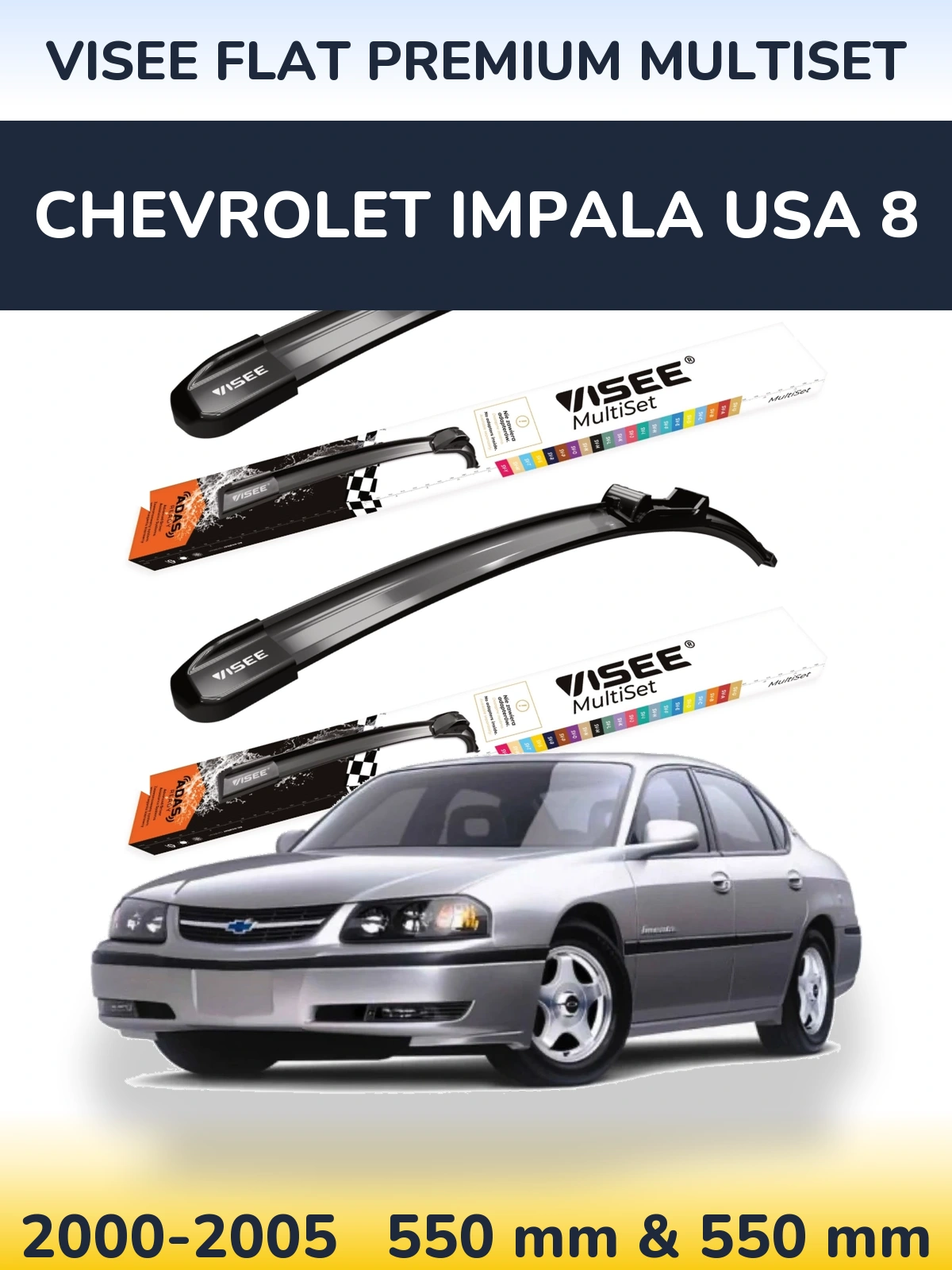 Sada předních stěračů VISEE FLAT PREMIUM MultiSet 550 a 550 mm pro Chevrolet Impala USA 8 2000-2005