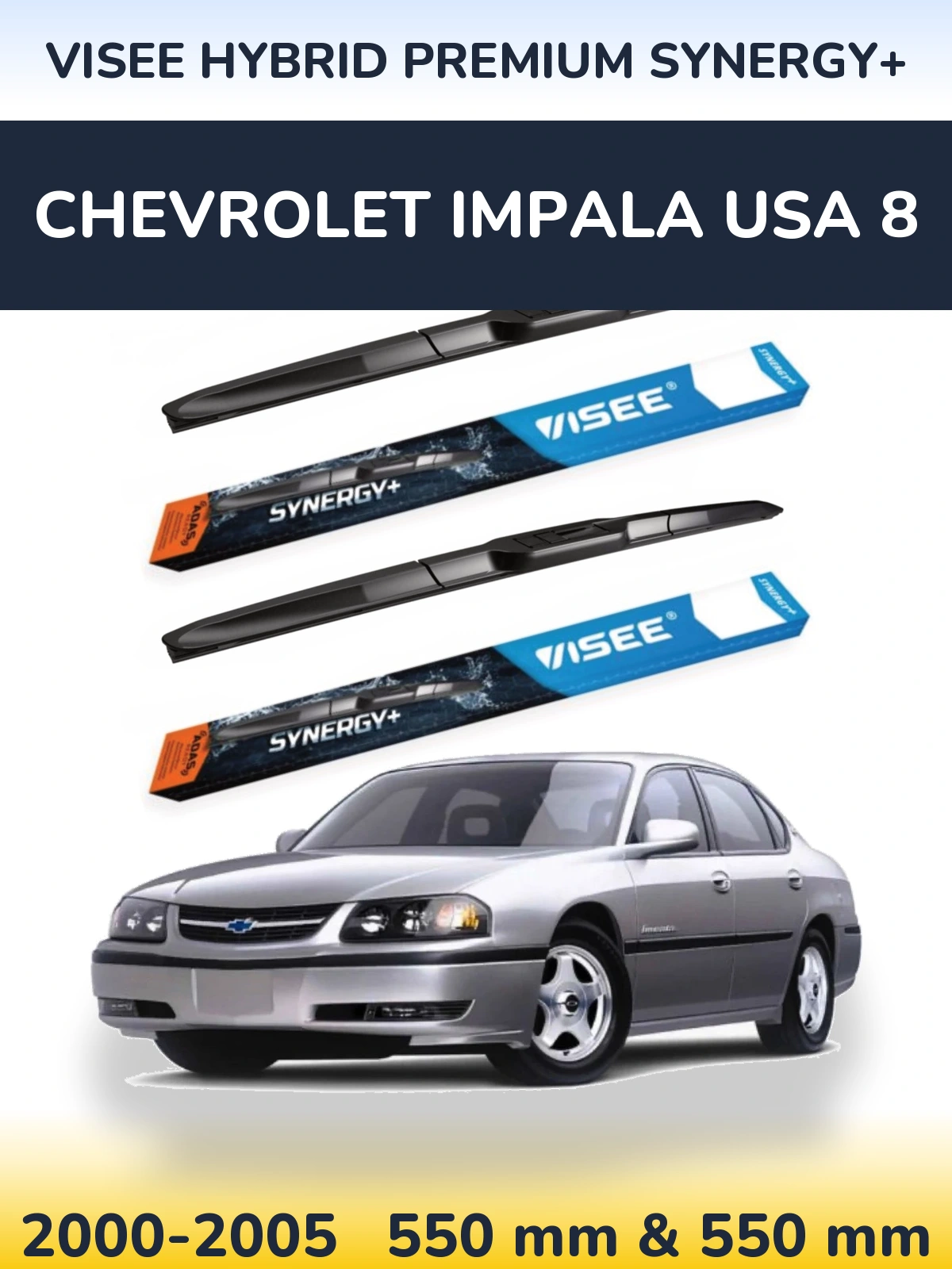 Sada předních stěračů VISEE HYBRID PREMIUM SYNERGY+ 550 a 550 mm pro Chevrolet Impala USA 8 2000-2005
