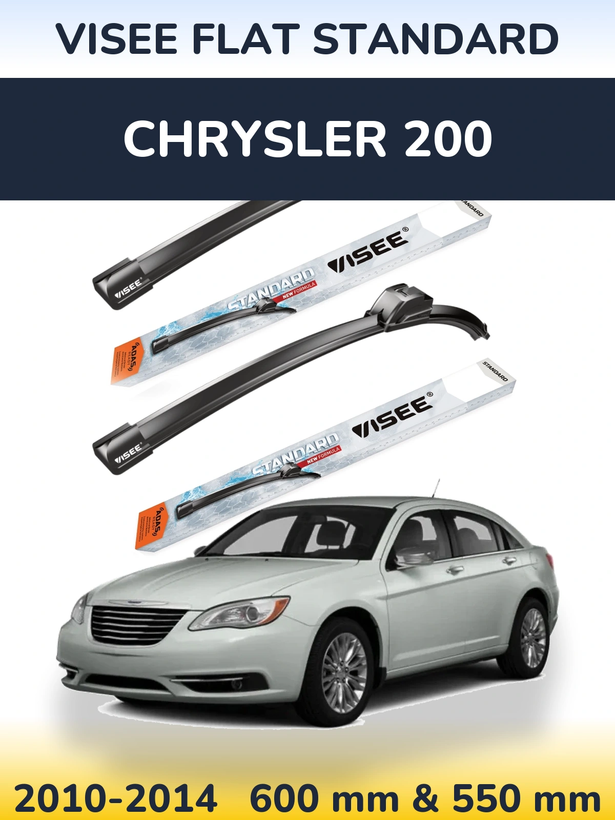 Sada předních stěračů VISEE FLAT STANDARD 600 a 550 mm pro Chrysler 200 2010-2014