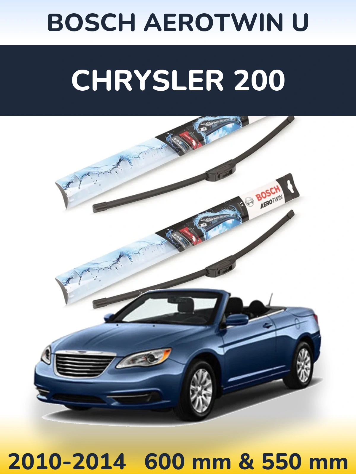 Комплект передніх щіток BOSCH AeroTwin U 600 & 550 мм для Chrysler 200 2010-2014